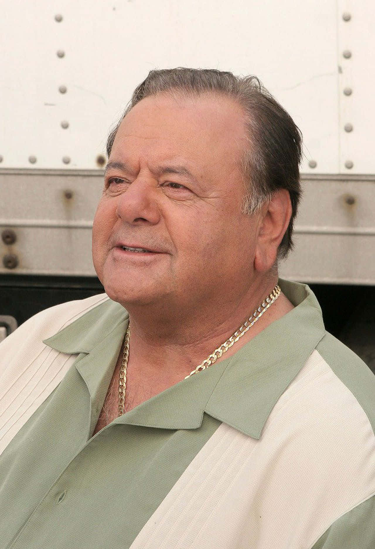 Paul Sorvino, green and white striped shirt, white truck background, HD Phone Wallpaper