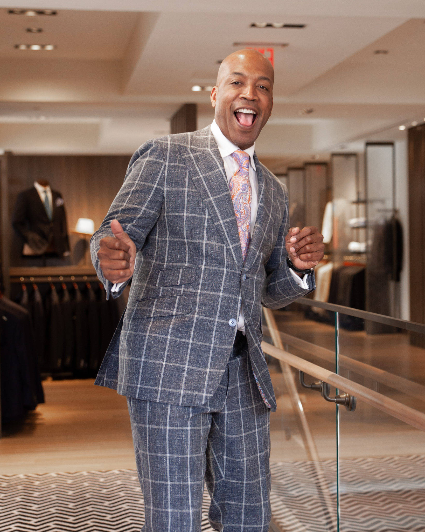 Paul Stuart, gray plaid suit, paisley tie, Full HD Phone Wallpaper