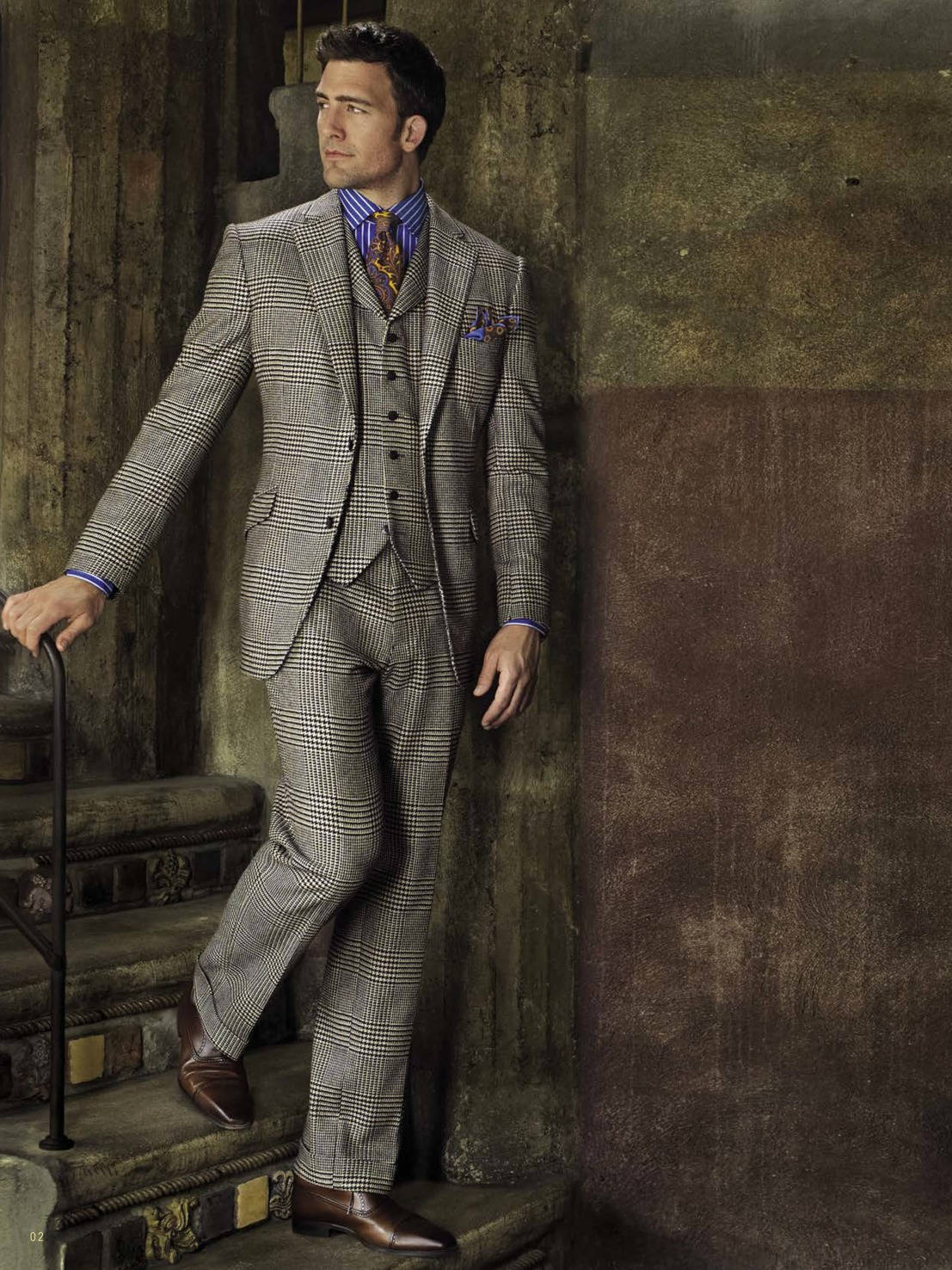 Paul Stuart, tweed blue, plaid three-piece suit, HD Phone Wallpaper