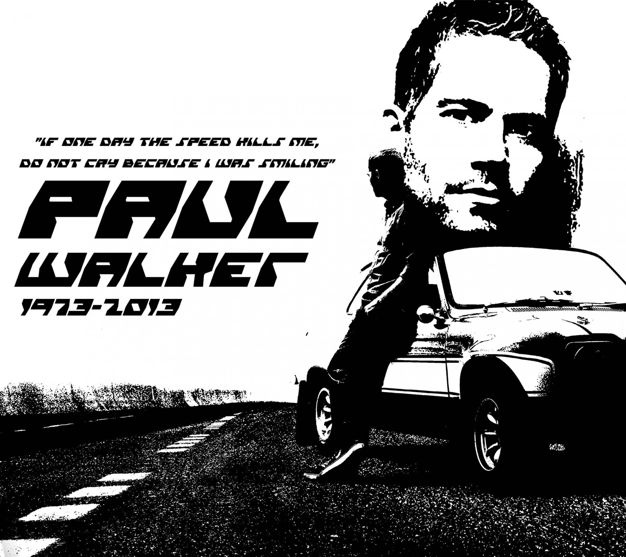 Paul Walker, black and white, car, Full HD Desktop Wallpaper
