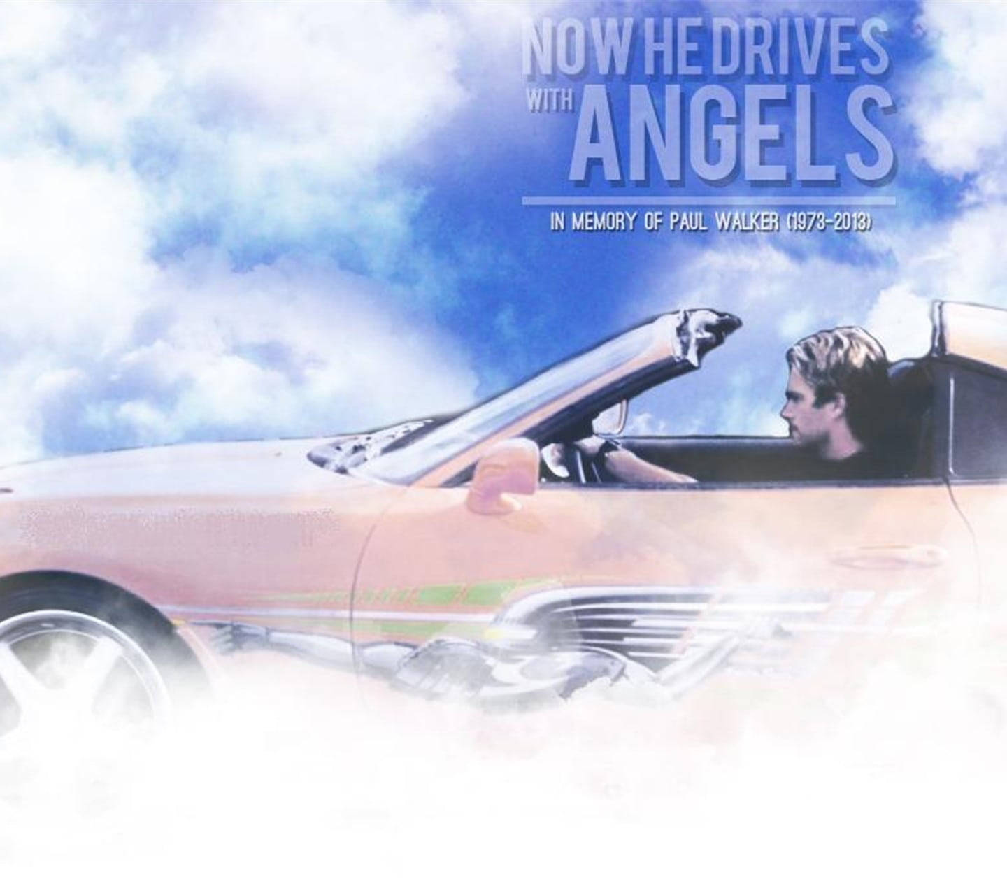 Paul Walker, peach convertible, clouds, HD Desktop Wallpaper