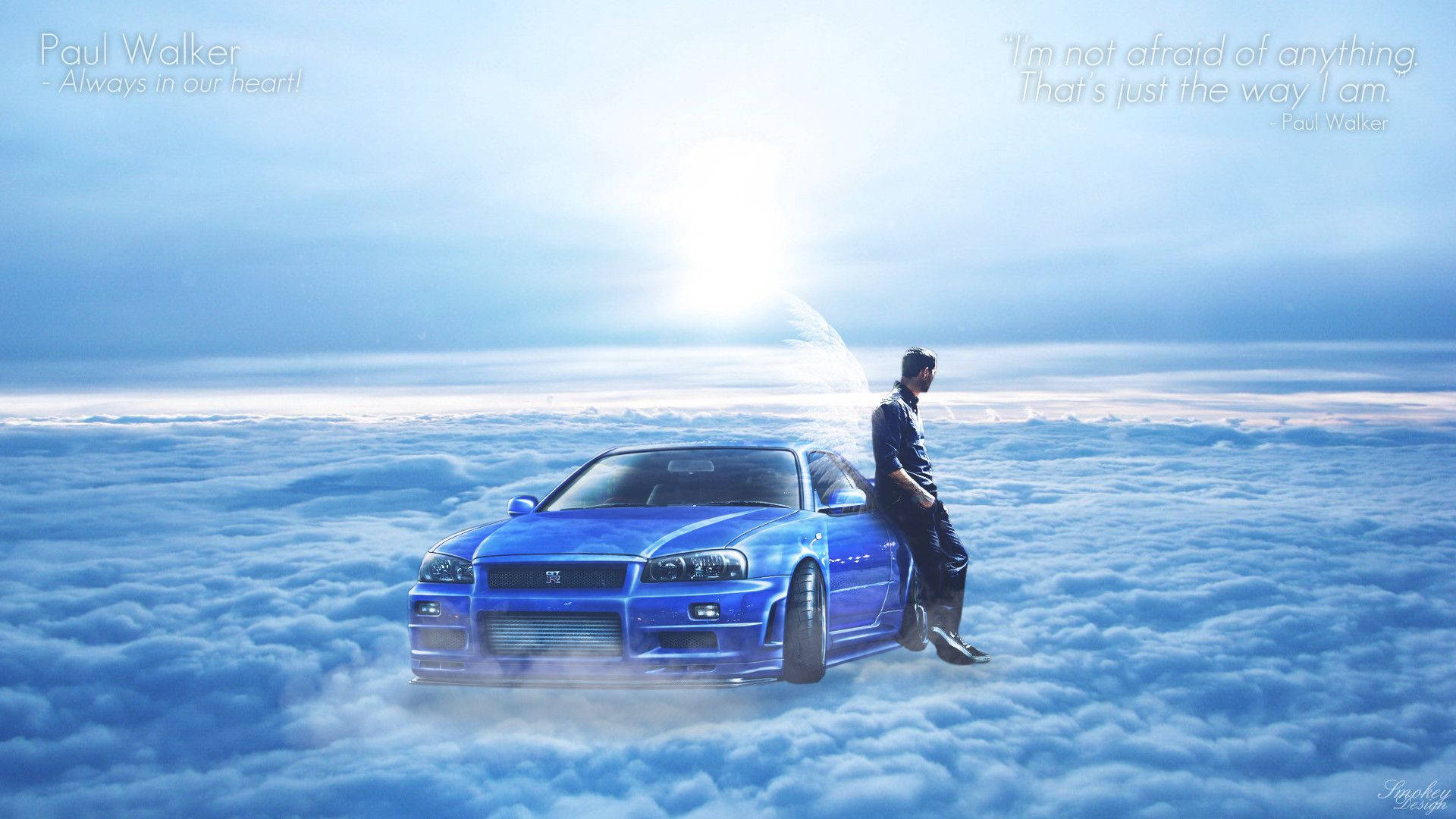 Paul Walker, blue sports car, floating, Full HD Desktop Wallpaper