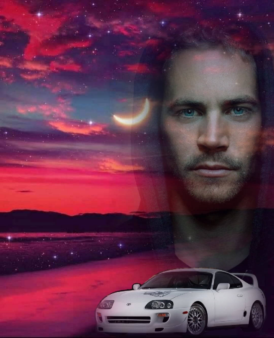 Paul Walker, pink sky, white car, HD Phone Wallpaper
