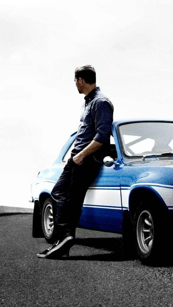 Paul Walker, vintage blue and white race car, open road, HD Phone Wallpaper