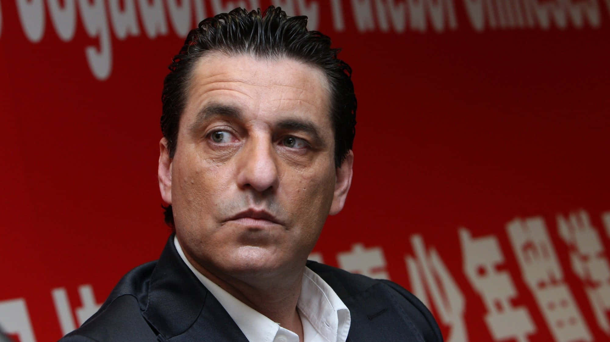Paulo Futre, dark suit, red backdrop, Full HD Desktop Wallpaper