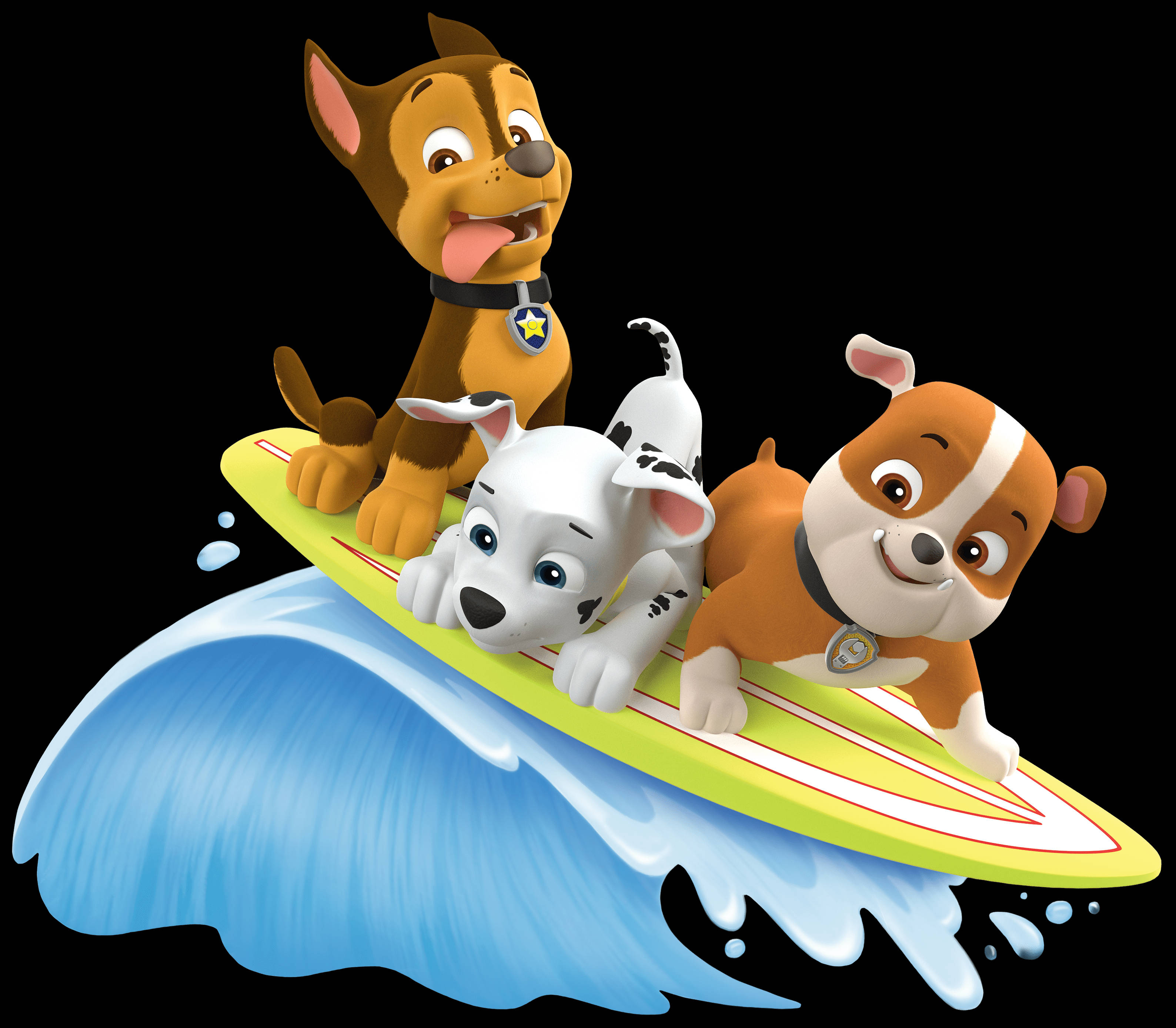 Paw Patrol, surfing dogs, bright yellow surfboard, 2K Desktop Wallpaper