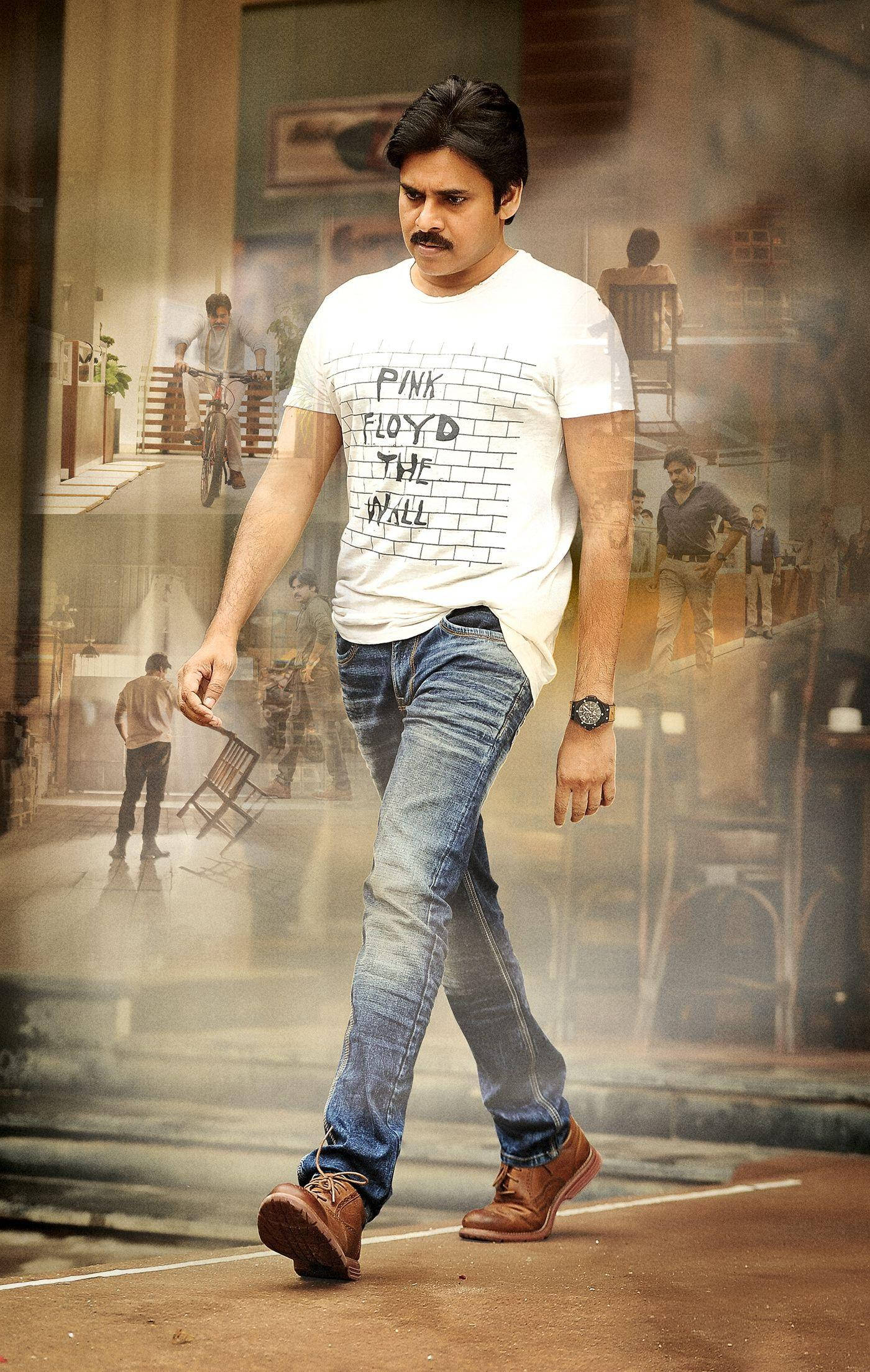 Pawan Kalyan, White Brick Shirt, Pink Floyd t-shirt, Full HD Phone Wallpaper