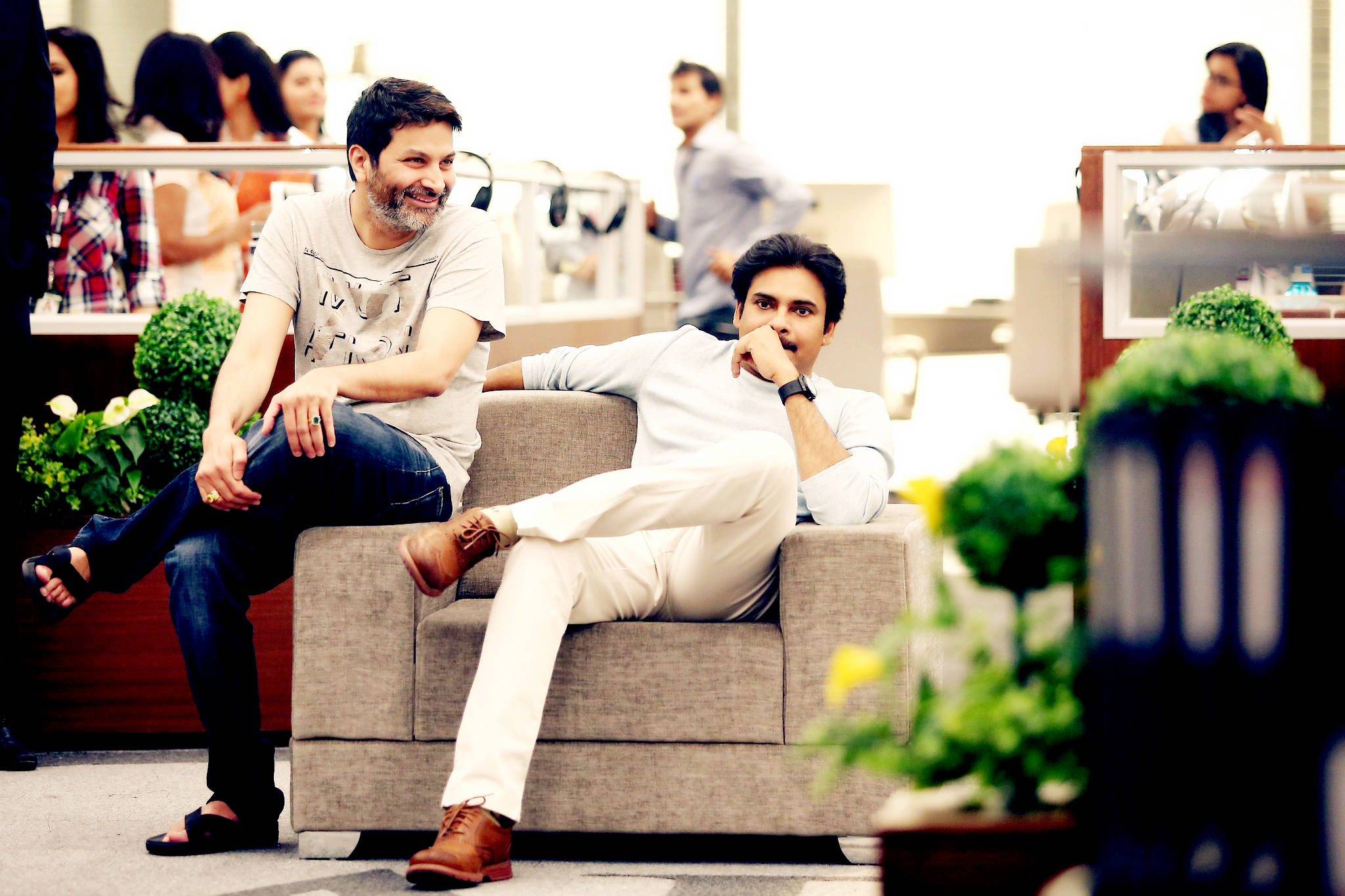 Pawan Kalyan, gray couch, bright modern office, Full HD Desktop Wallpaper