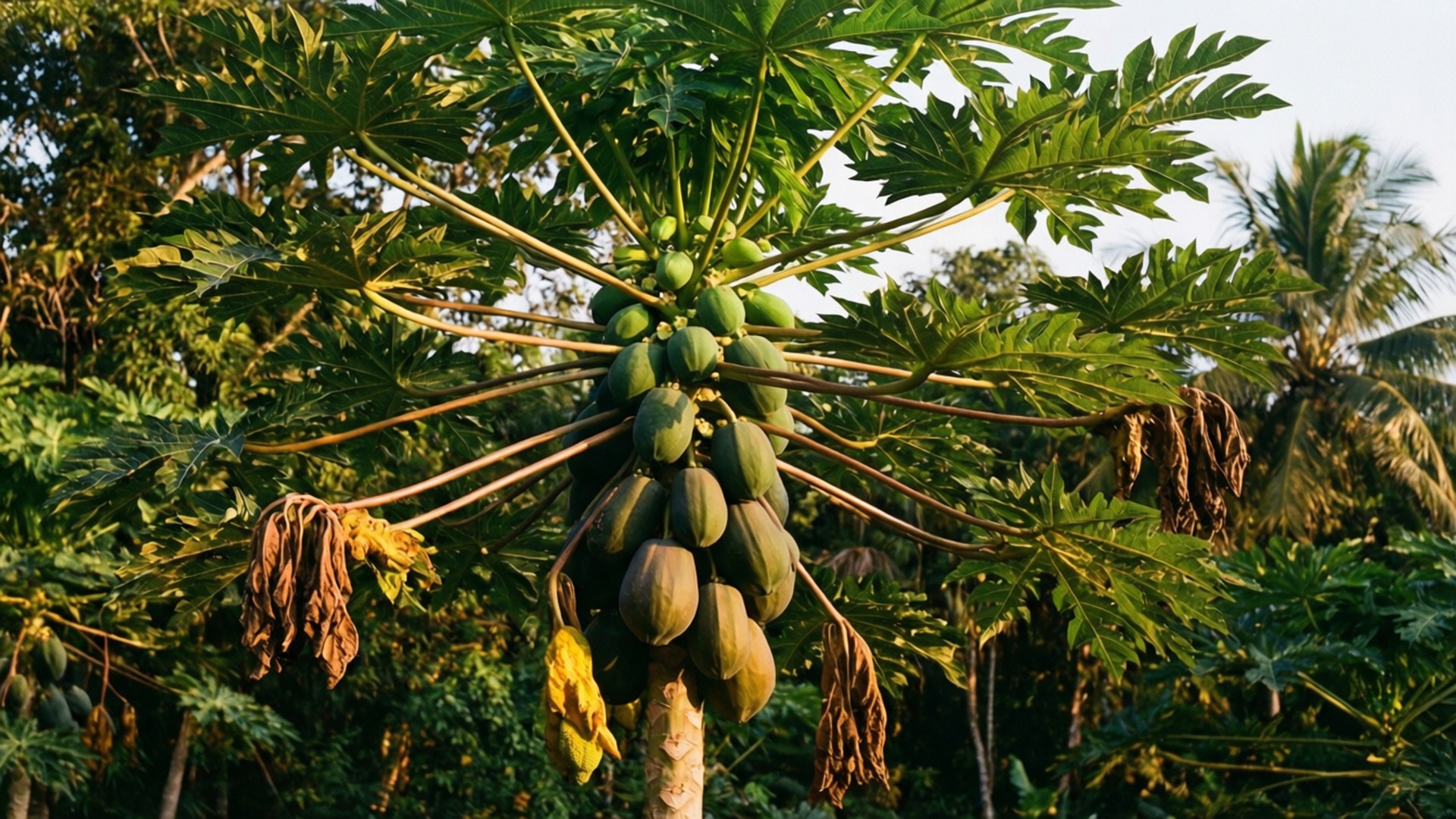 Sunset, Pawpaw tree, Golden hour, Full HD Desktop Wallpaper