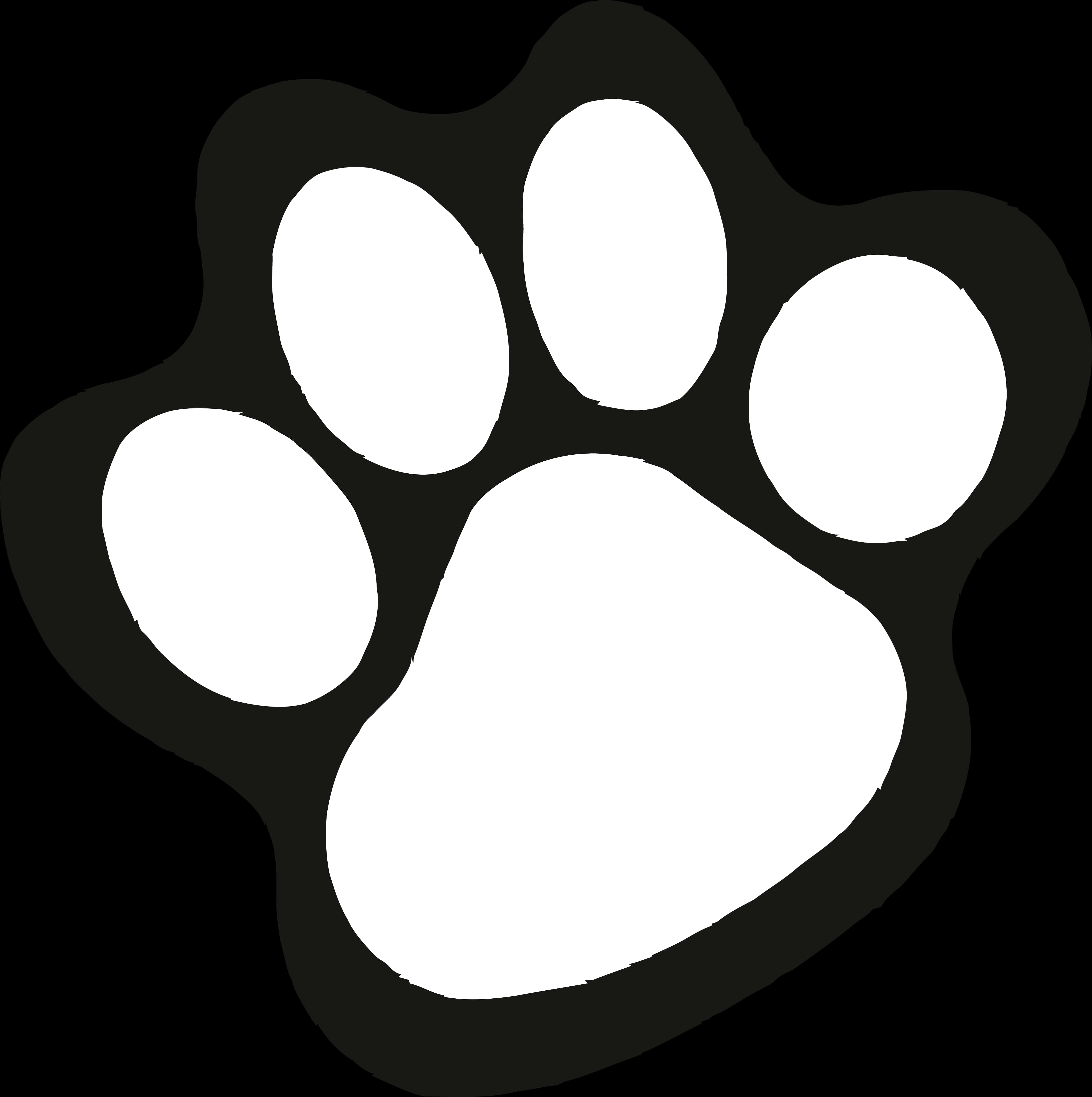 black background, white paw print silhouette, bold outlines, 4K Phone Wallpaper