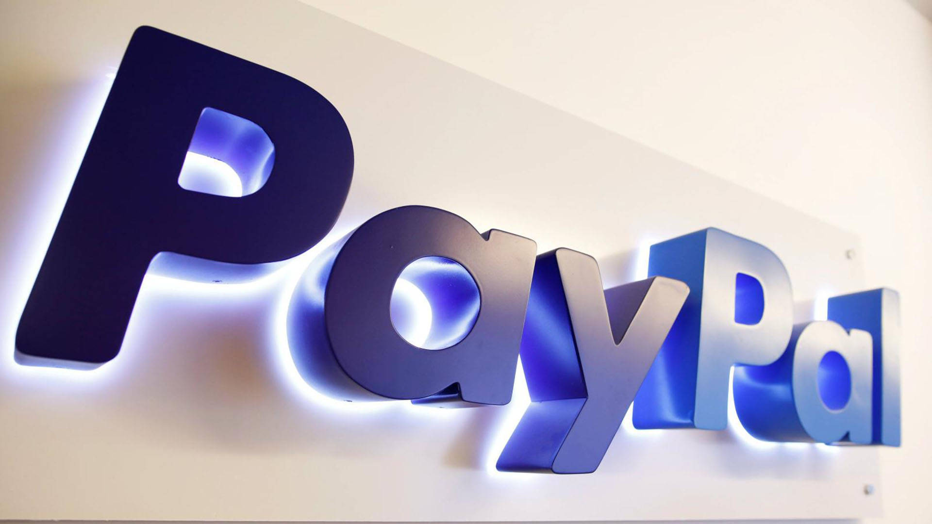 PayPal, blue light sign, glowing blue PayPal logo, Full HD Desktop Wallpaper