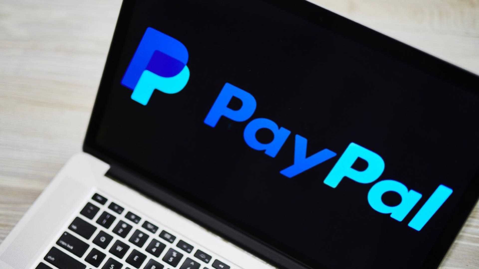 PayPal logo, laptop, dark screen, Full HD Desktop Wallpaper