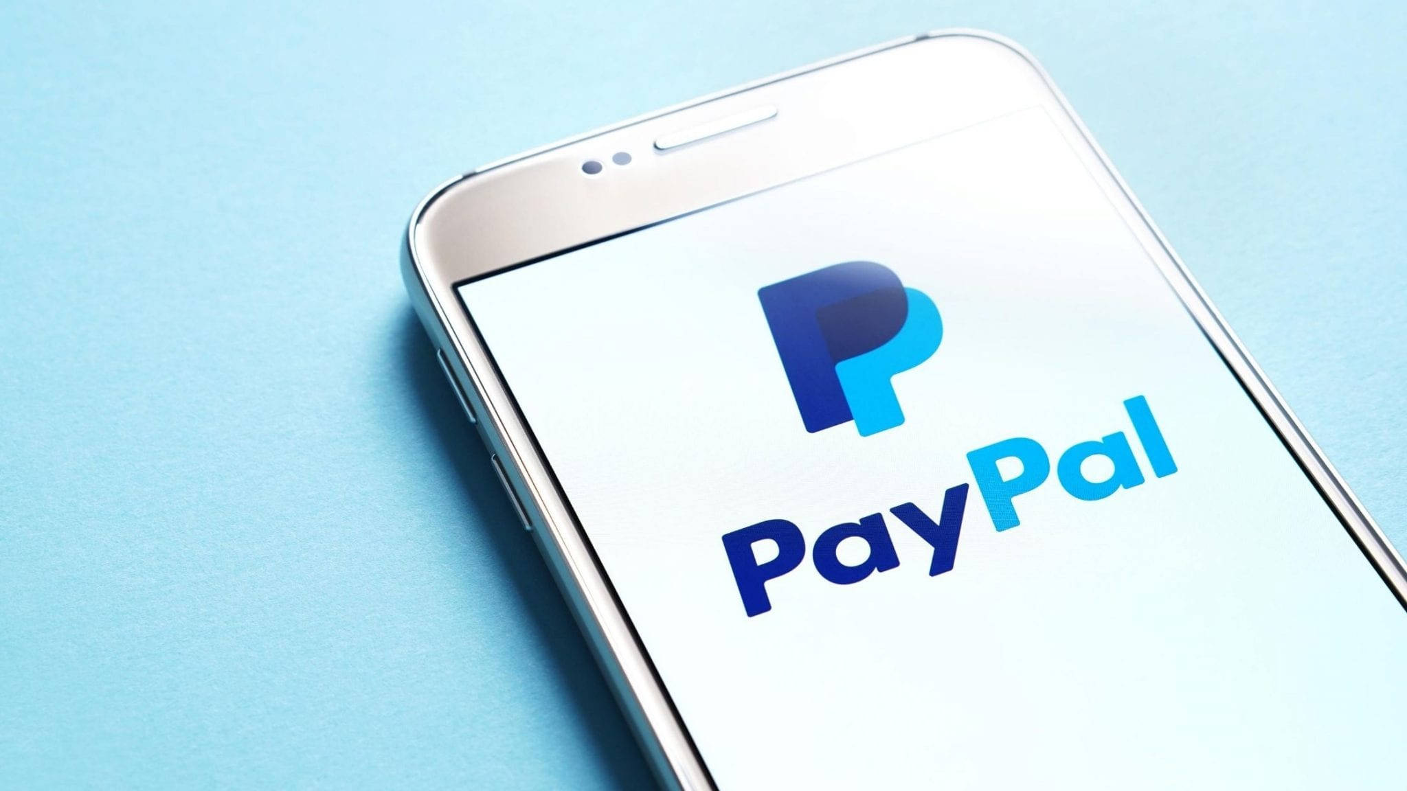 PayPal logo, smartphone, white screen, Full HD Desktop Wallpaper