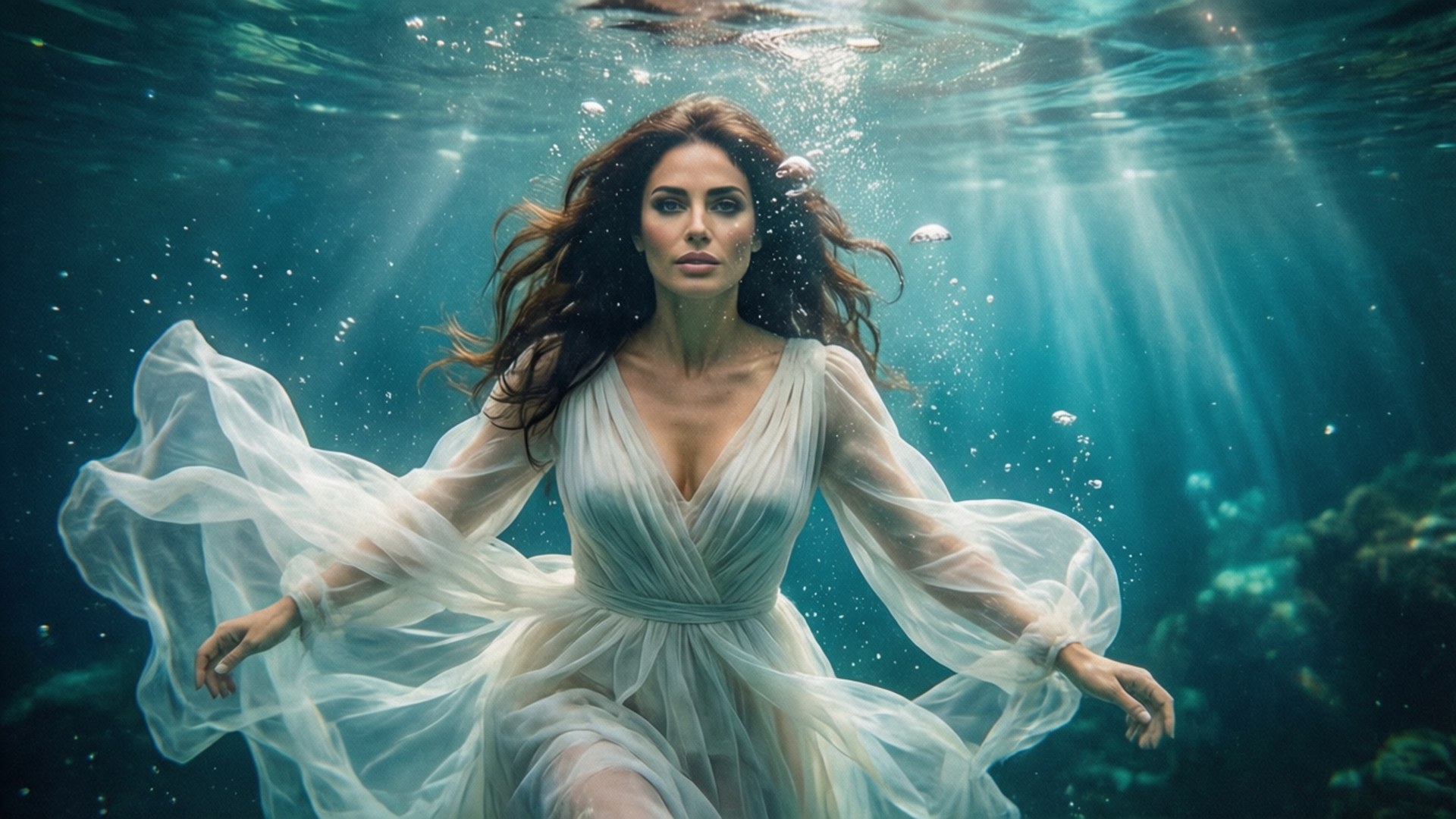Paz Vega, underwater, ethereal, Full HD Desktop Wallpaper
