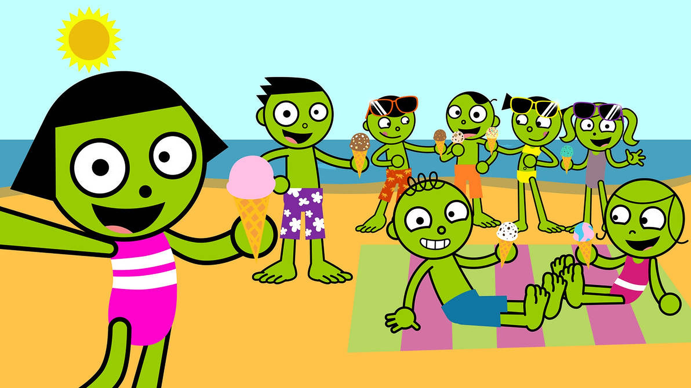PBS Kids, beach, green cartoon kids, Full HD Desktop Wallpaper