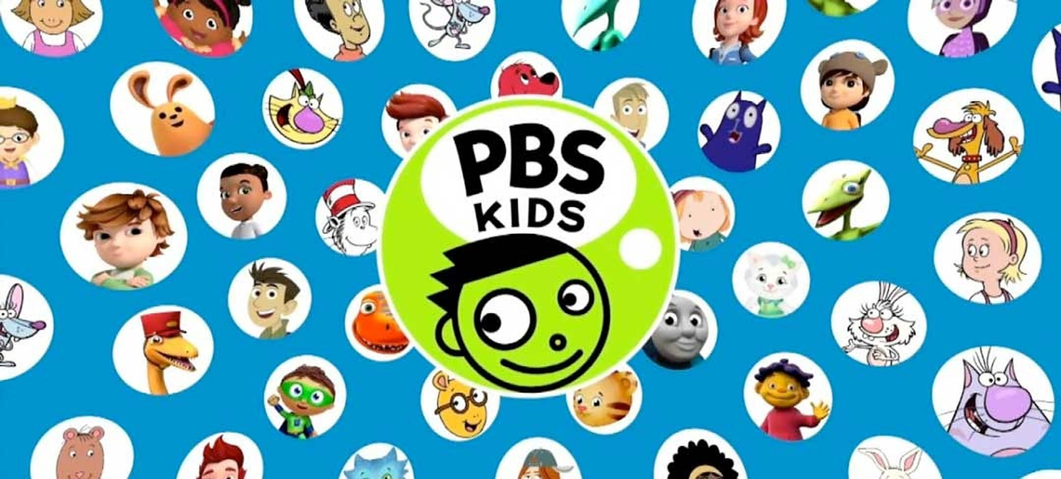 PBS Kids, vibrant blue background, circular portraits, Full HD Desktop Wallpaper