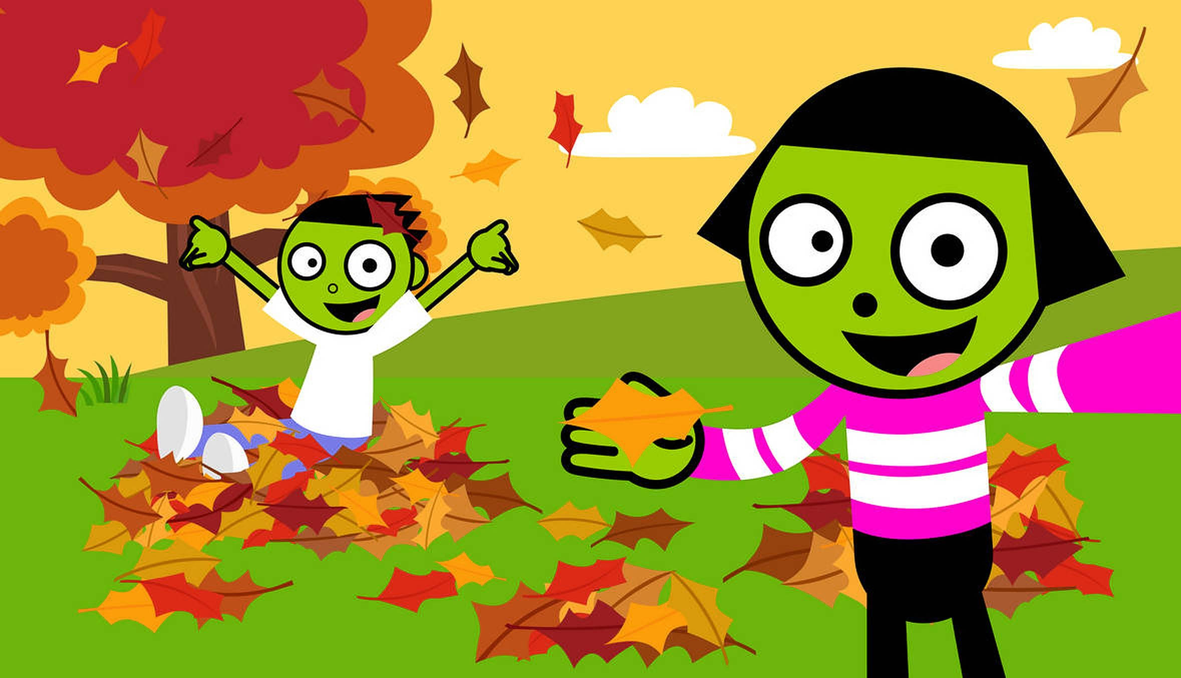 PBS Kids, autumn season, green cartoon kids, Full HD Desktop Wallpaper