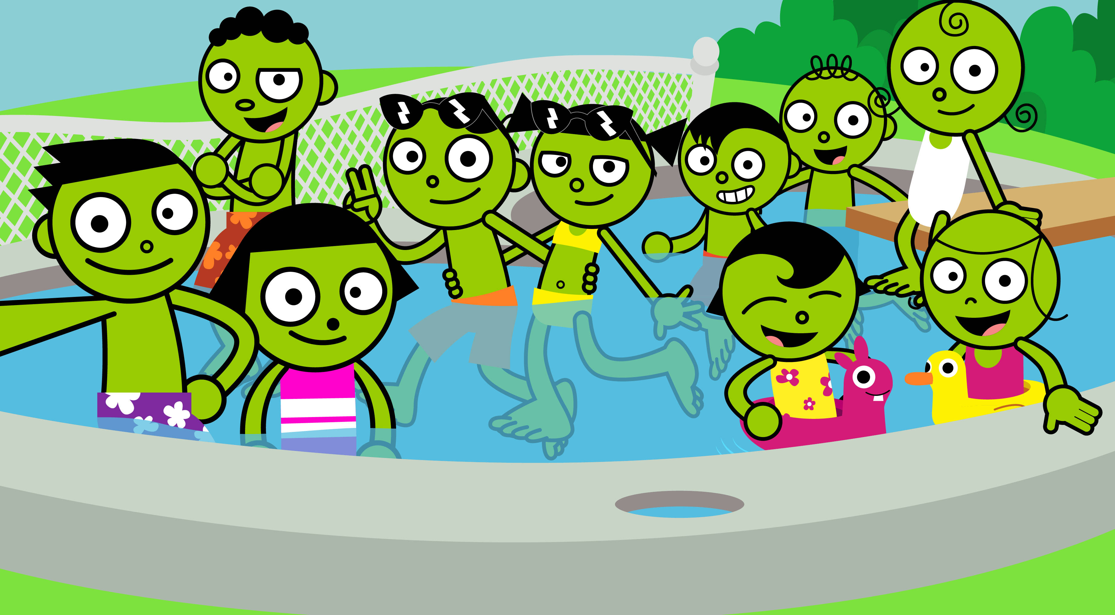 PBS Kids, swimming pool, backyard, 2K Desktop Wallpaper