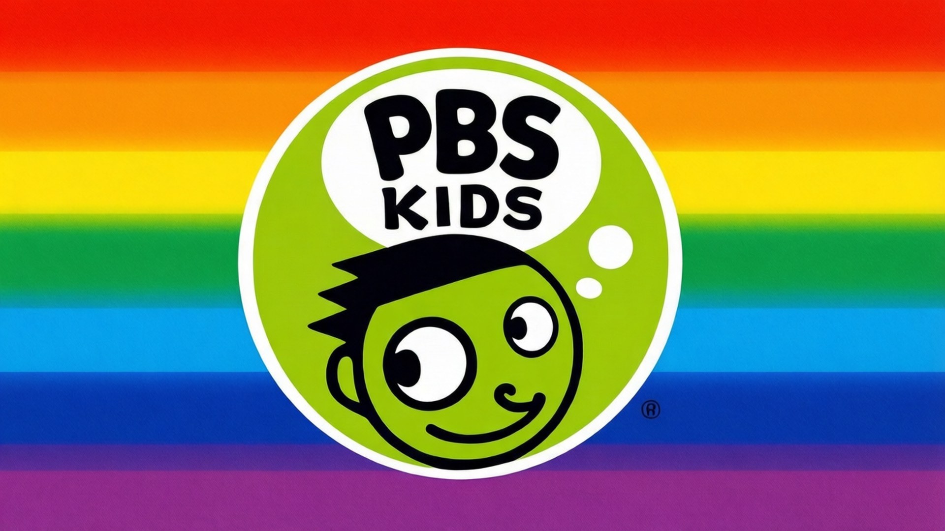 PBS KIDS, rainbow striped background, green cartoon child, Full HD Desktop Wallpaper
