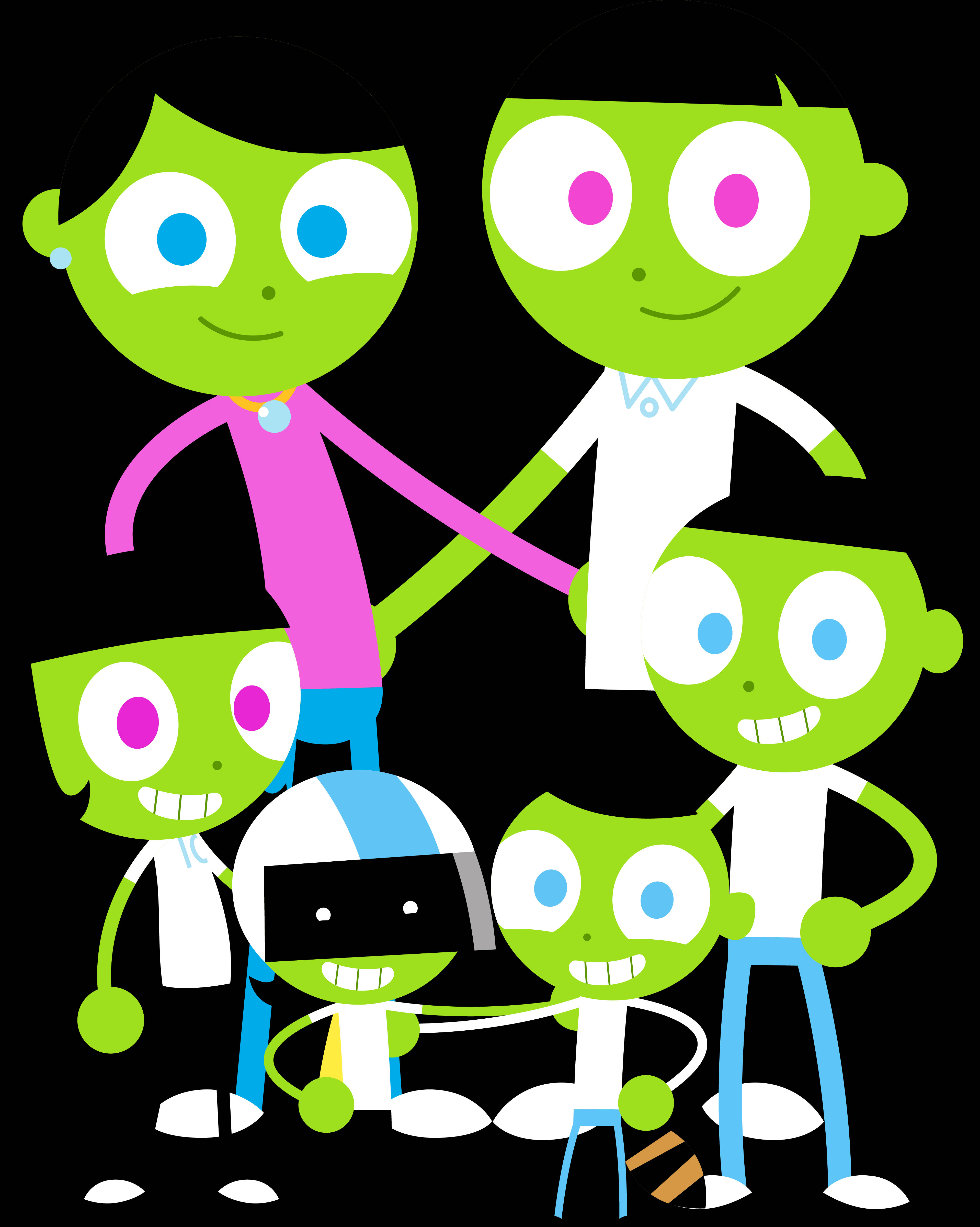 PBS Kids, family portrait, green cartoon aliens, 4K Phone Wallpaper