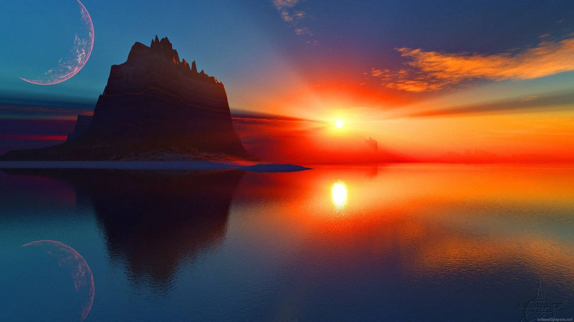 PC Computer Desktop, sunset, calm ocean, Full HD Desktop Wallpaper