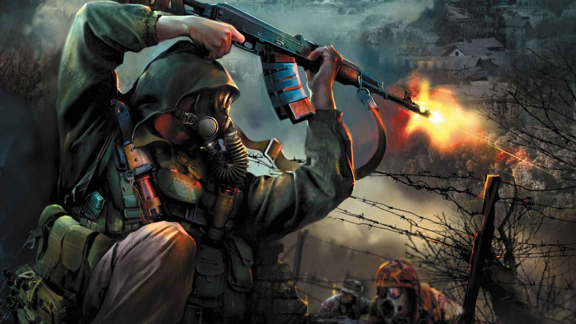 PC Gaming Shooting Rifle, soldier, gas mask, Full HD Desktop Wallpaper