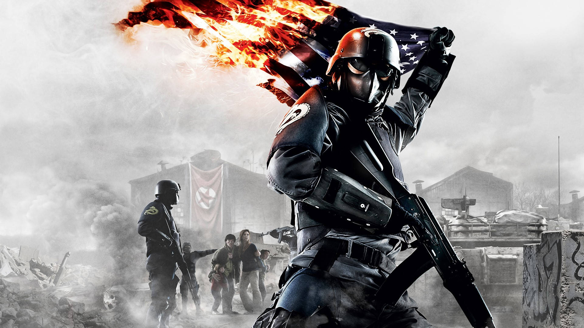 PC Gaming, burning American flag, soldier, Full HD Desktop Wallpaper