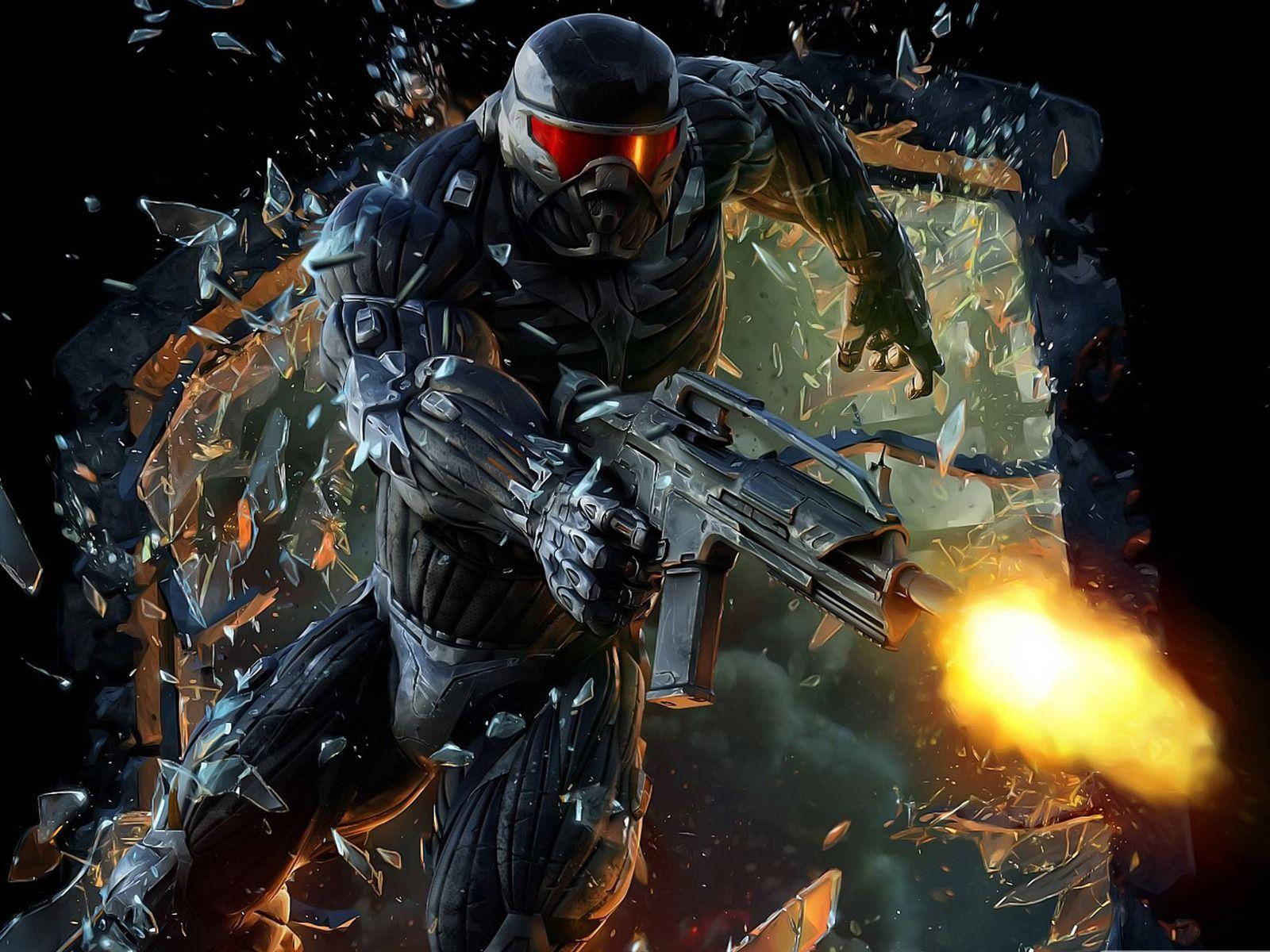 futuristic soldier, dark armor, glowing weapon, HD Desktop Wallpaper