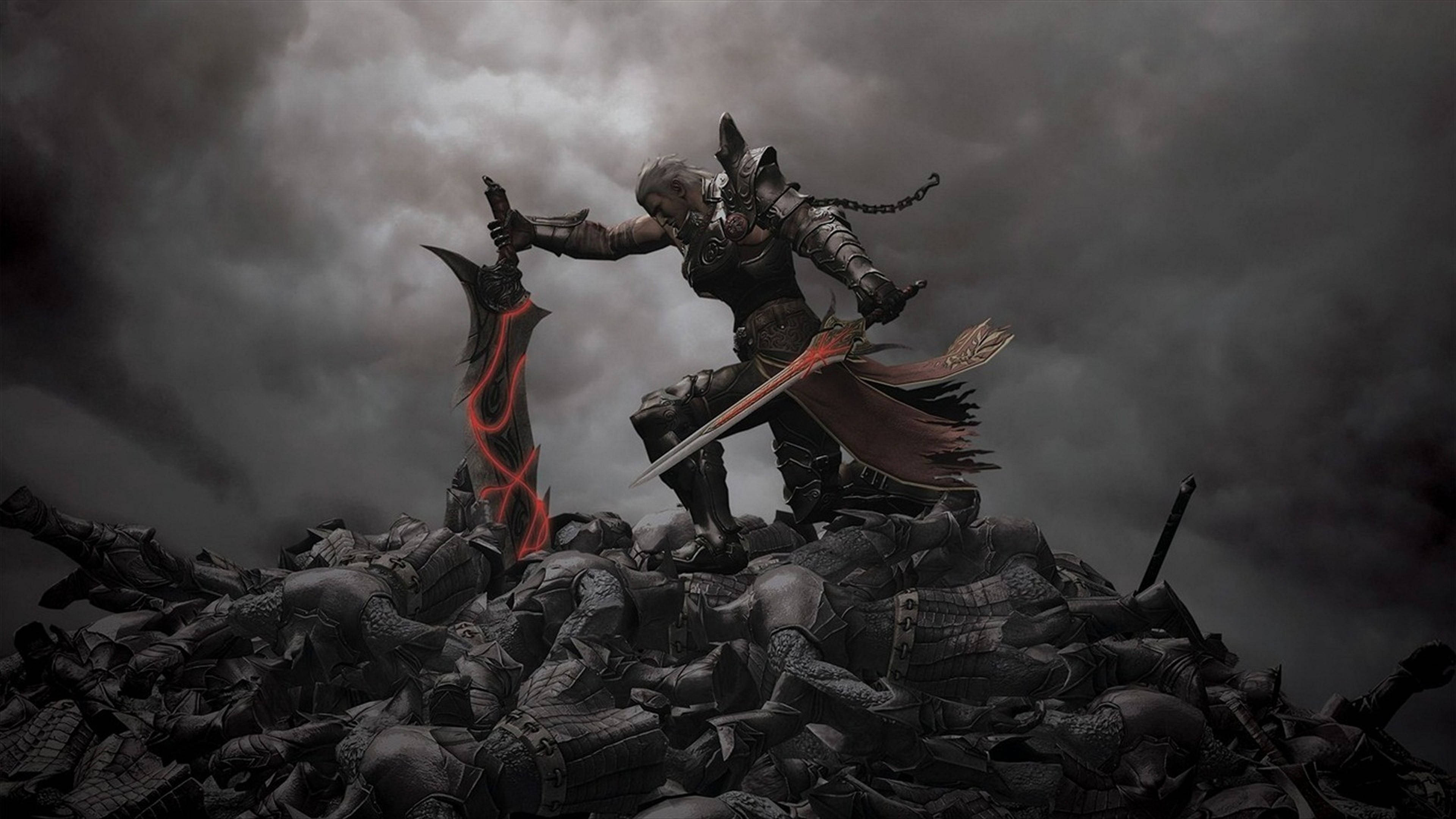PC Gaming Warrior Sword, warrior, dark armor, 4K Desktop Wallpaper