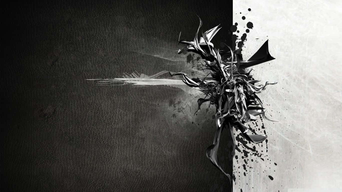 black and white, biomechanical art, splattered ink, HD Desktop Wallpaper