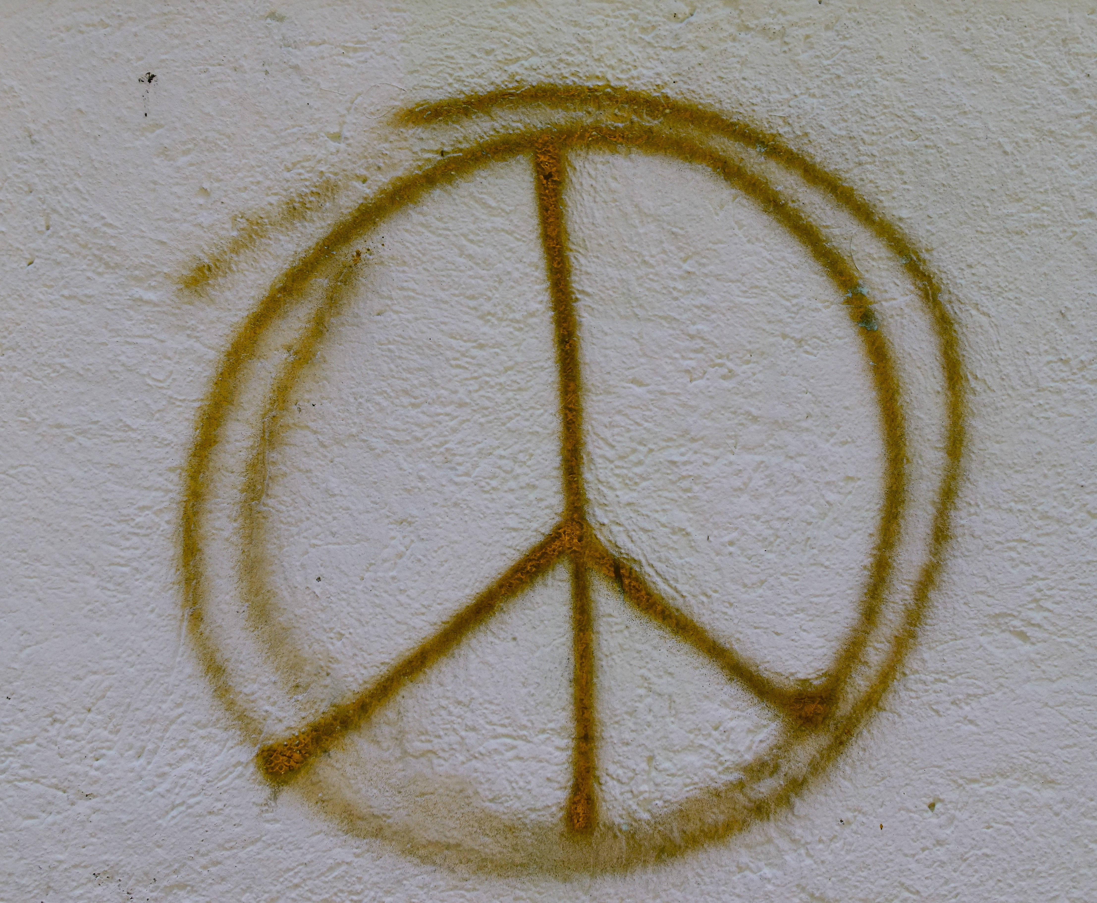 peace symbol, orange, white stucco wall, 4K Desktop Wallpaper