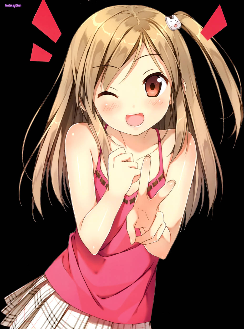 anime girl, blonde pigtails, peace sign, HD Phone Wallpaper