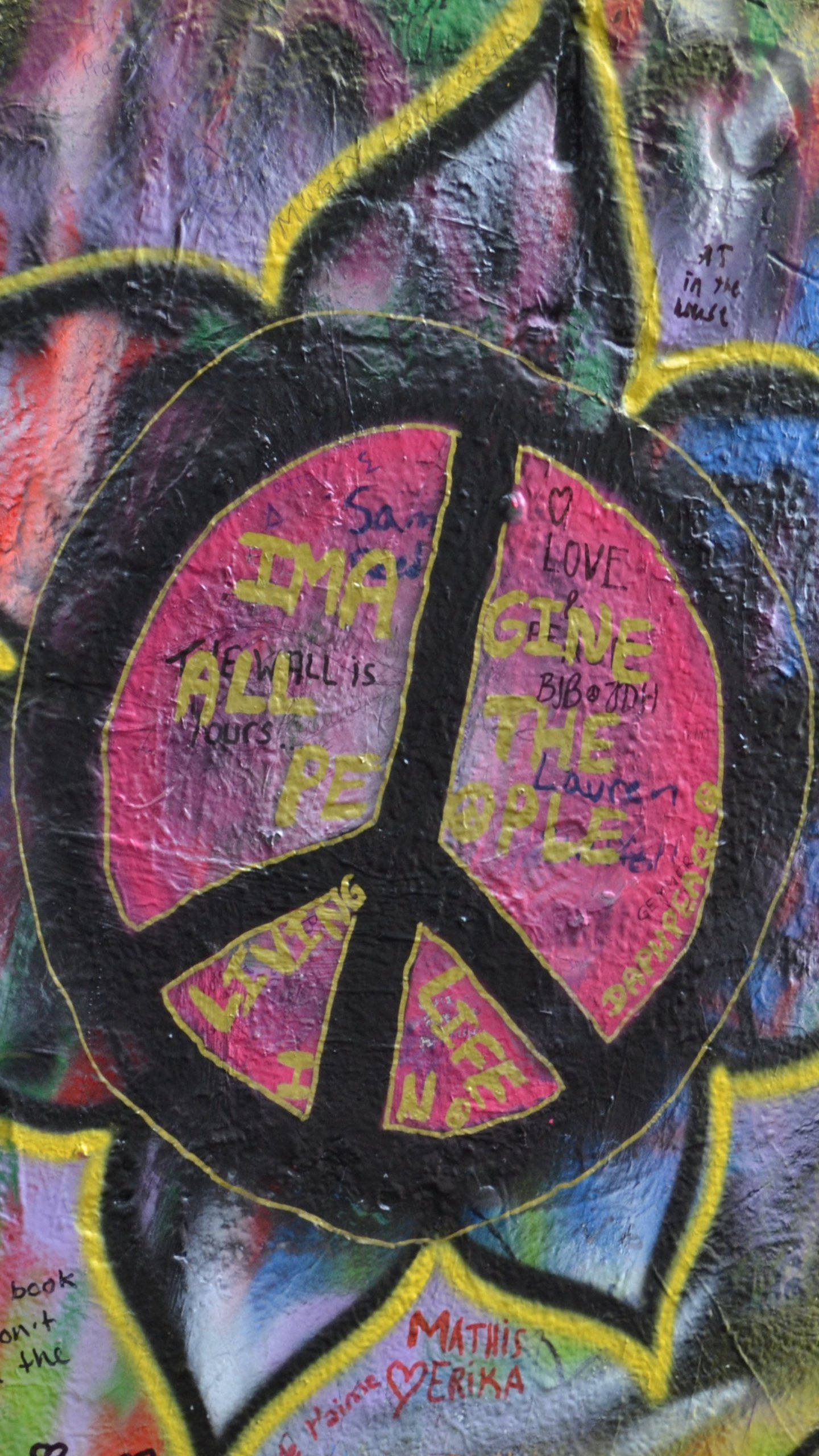 pink peace symbol, yellow text, I MAINTAIN ALL PEACE, 2K Phone Wallpaper