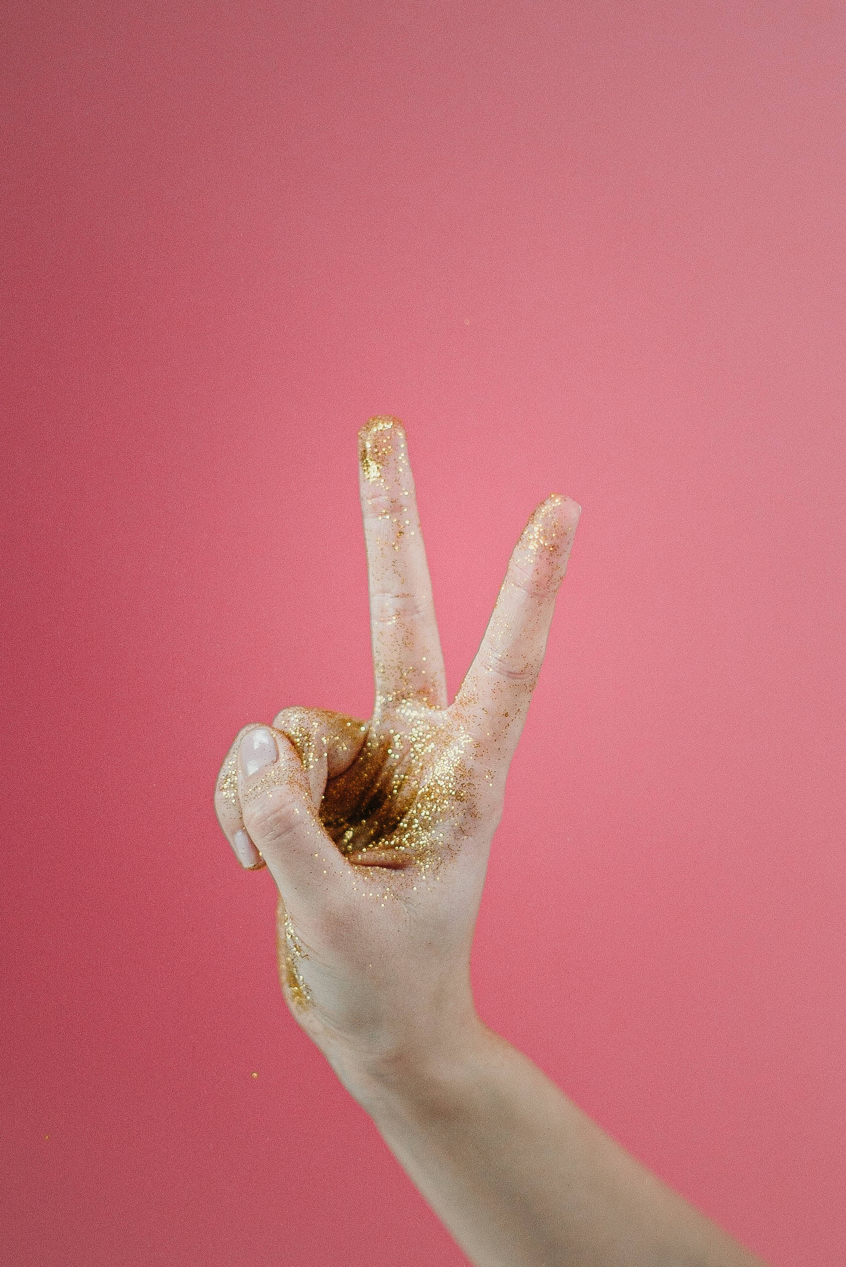 gold glitter, peace sign, solid pink background, Full HD Phone Wallpaper
