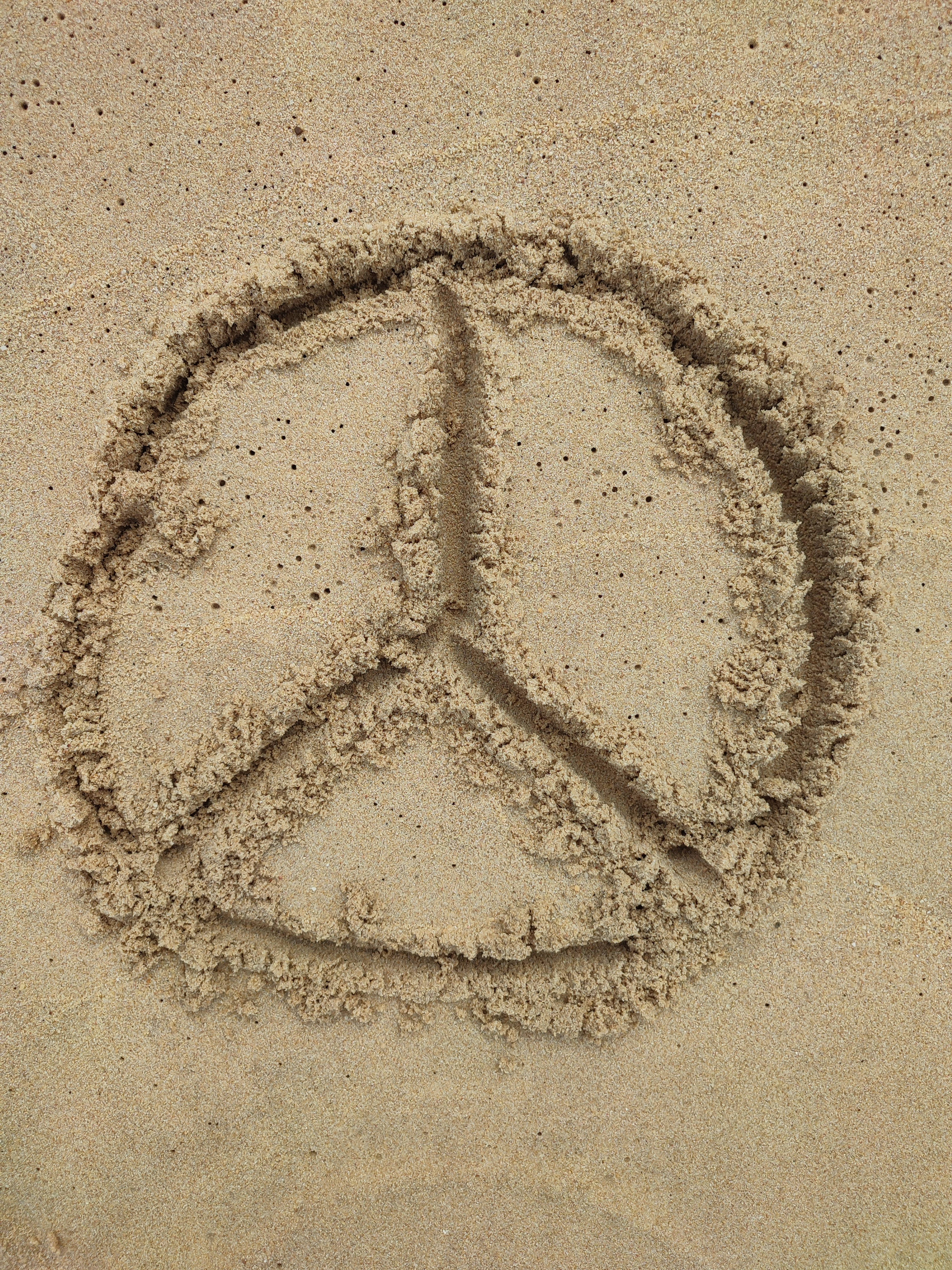 peace symbol, sand, fine textured sand, 4K Phone Wallpaper
