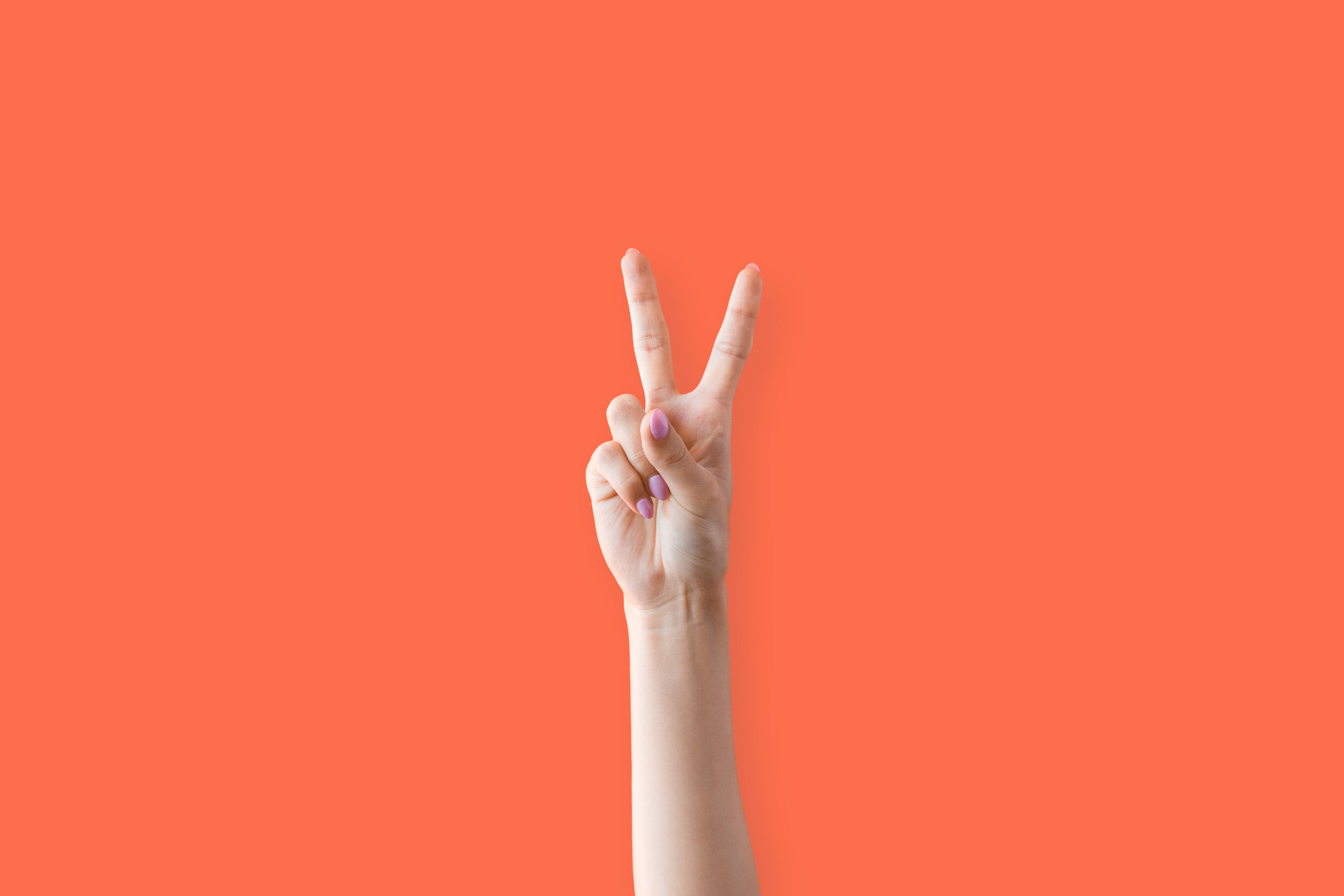 peace symbol, purple nail polish, coral background, 4K Desktop Wallpaper