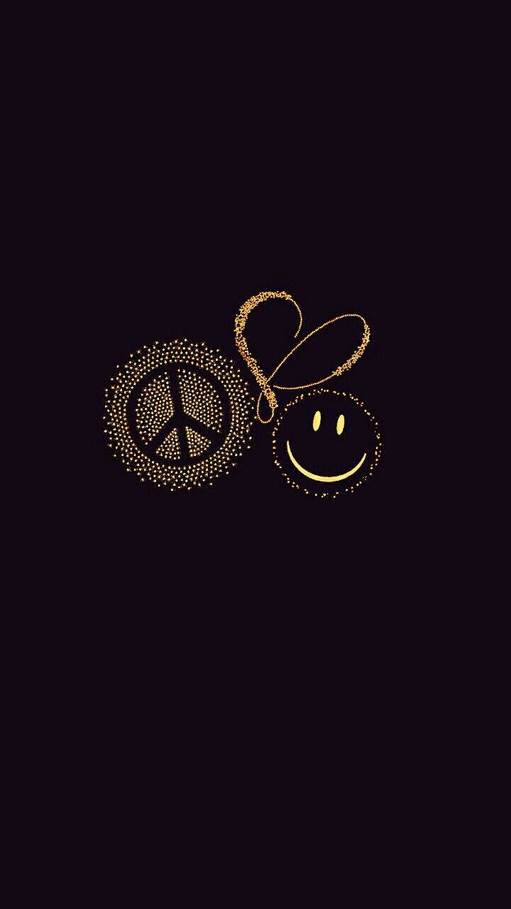 peace symbol, smiley symbol, golden, HD Phone Wallpaper