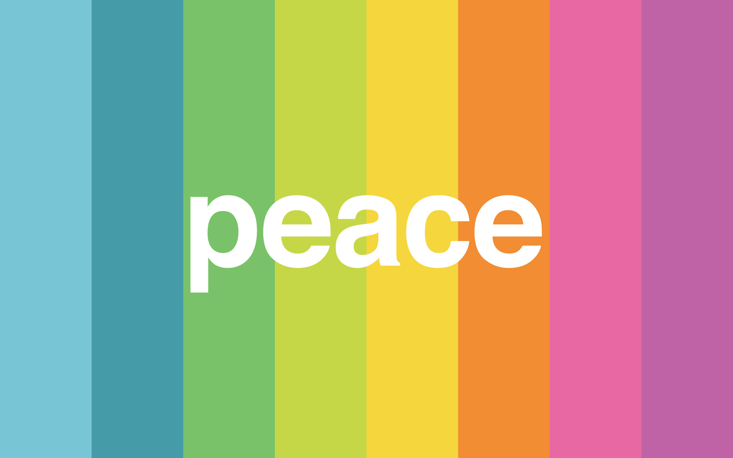 peace, white lowercase letters, vibrant rainbow stripe background, 2K Desktop Wallpaper