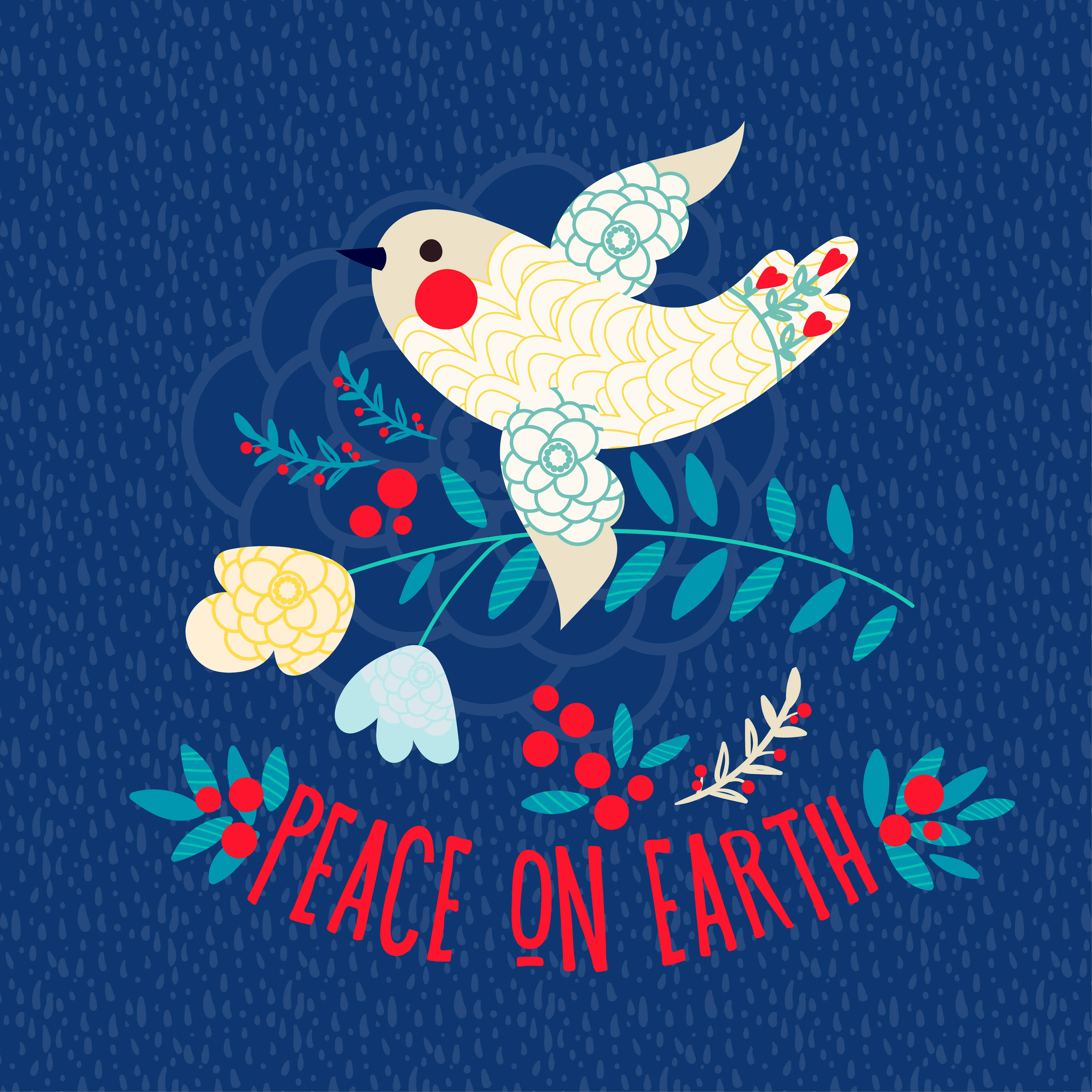 Peace On Earth Art, white dove, floral patterns, 4K Desktop Wallpaper