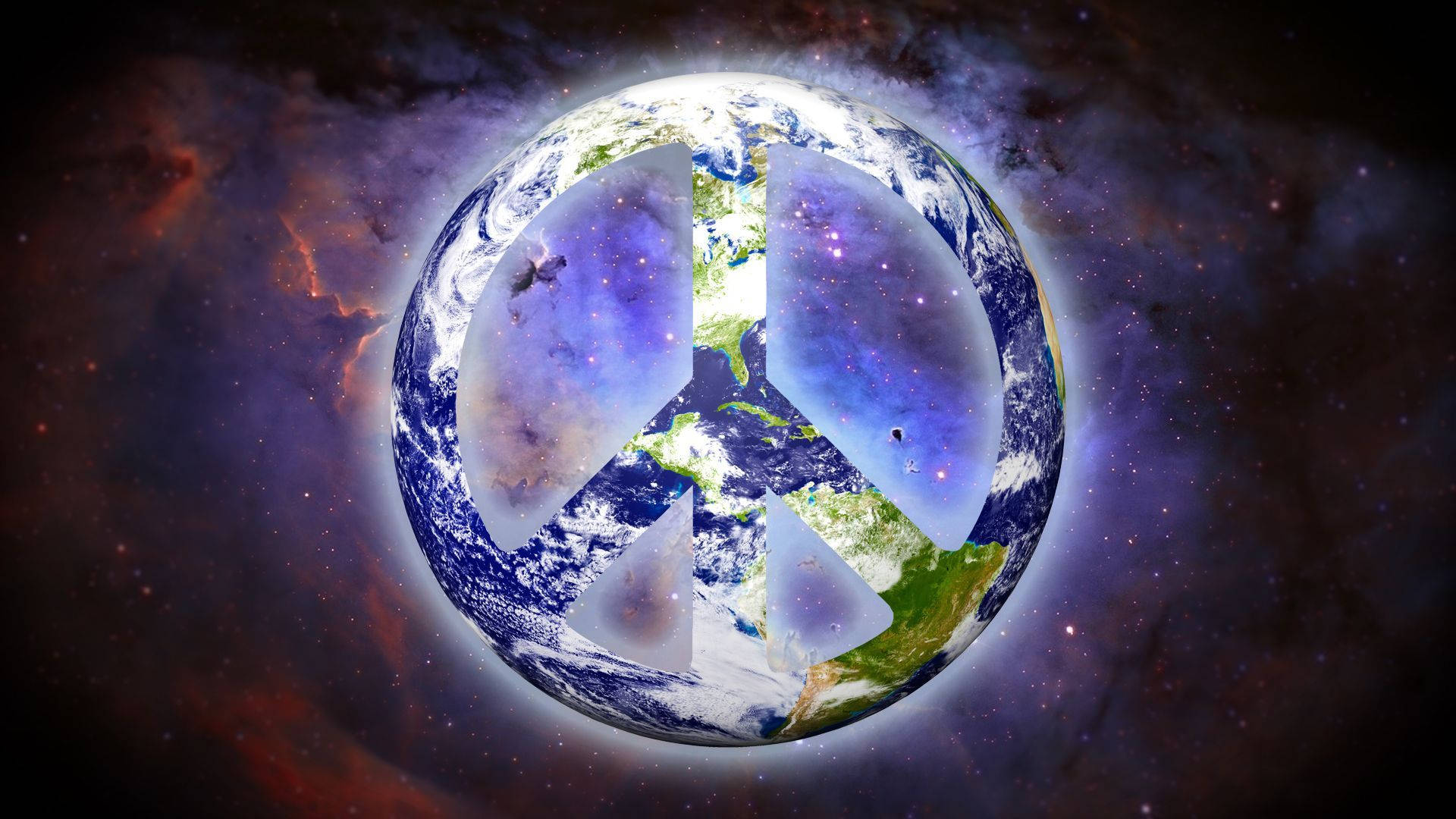 Earth, peace symbol, cosmic nebula, Full HD Desktop Wallpaper