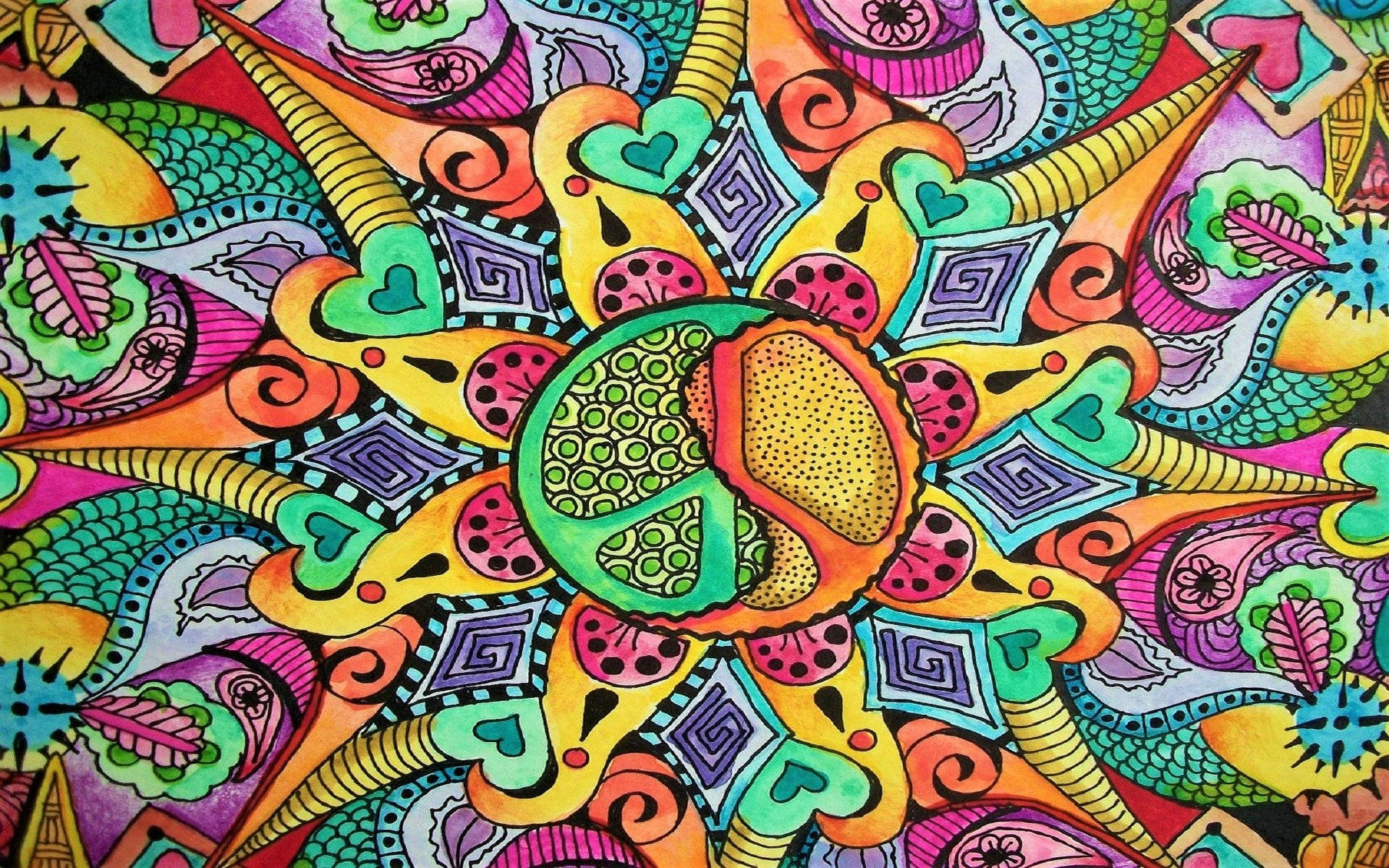 fantasy peace mandala, peace symbol, psychedelic mandala, Full HD Desktop Wallpaper