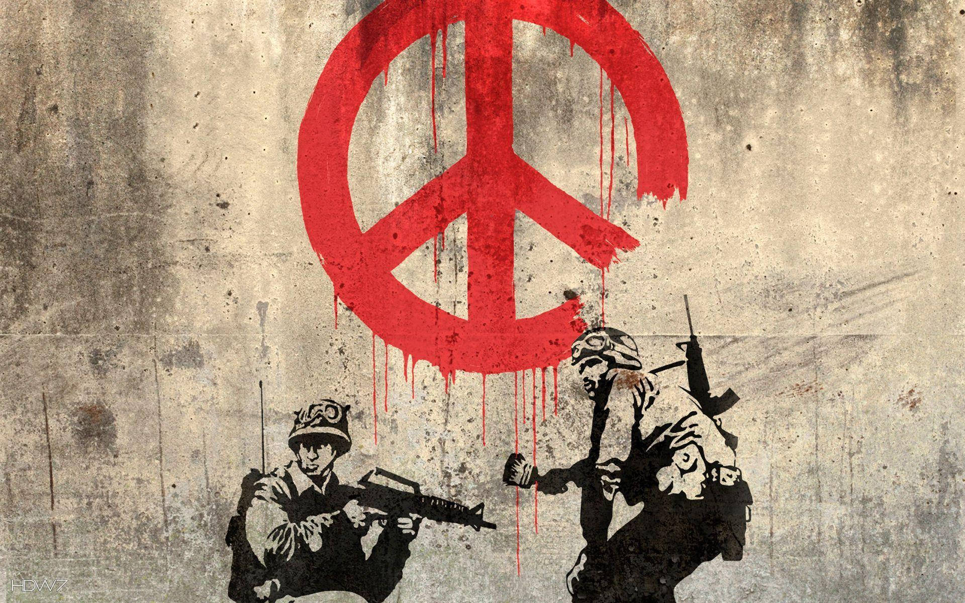 peace symbol, soldiers, combat gear, Full HD Desktop Wallpaper