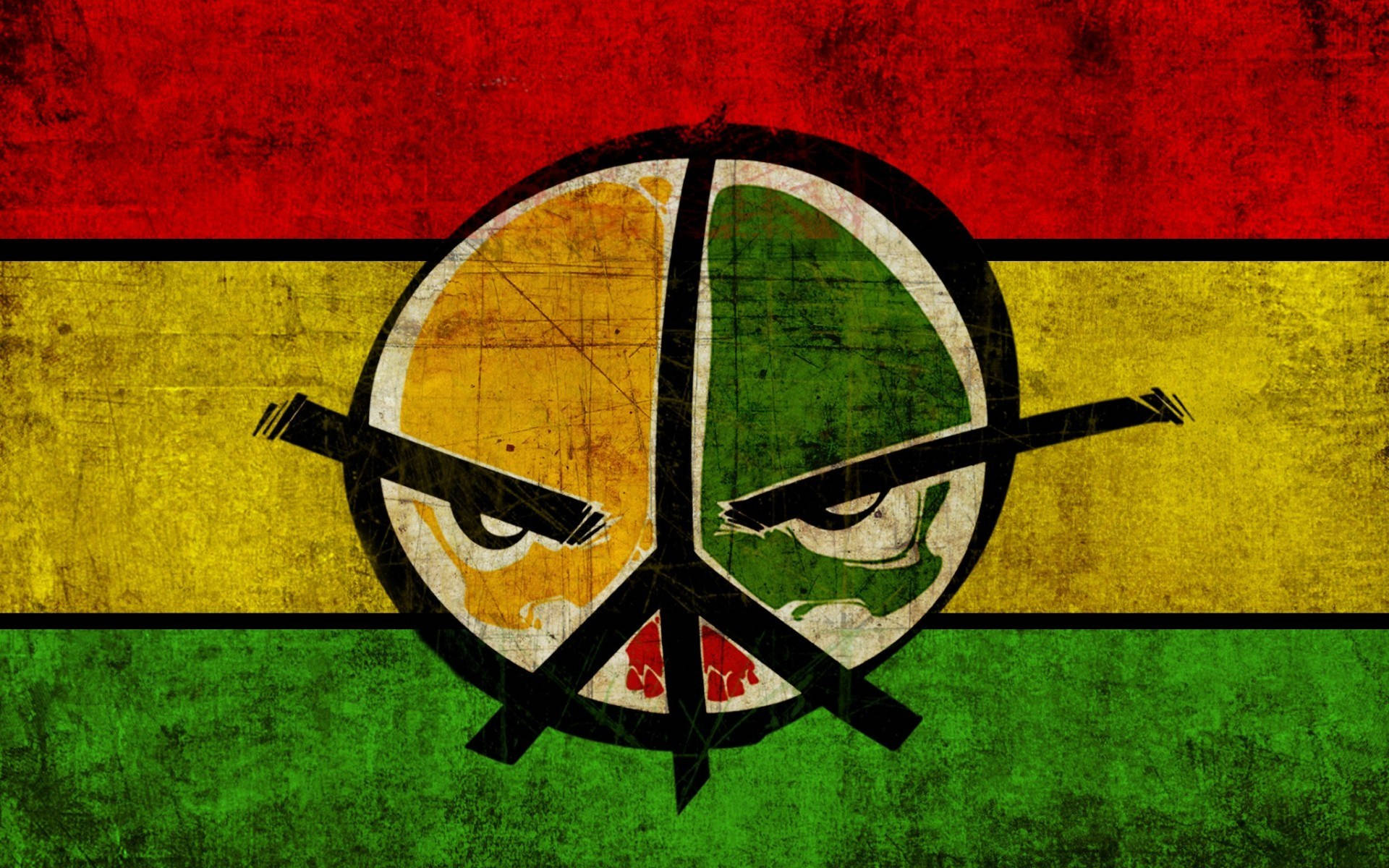 Peace Face, tri-colored, red yellow green striped background, Full HD Desktop Wallpaper