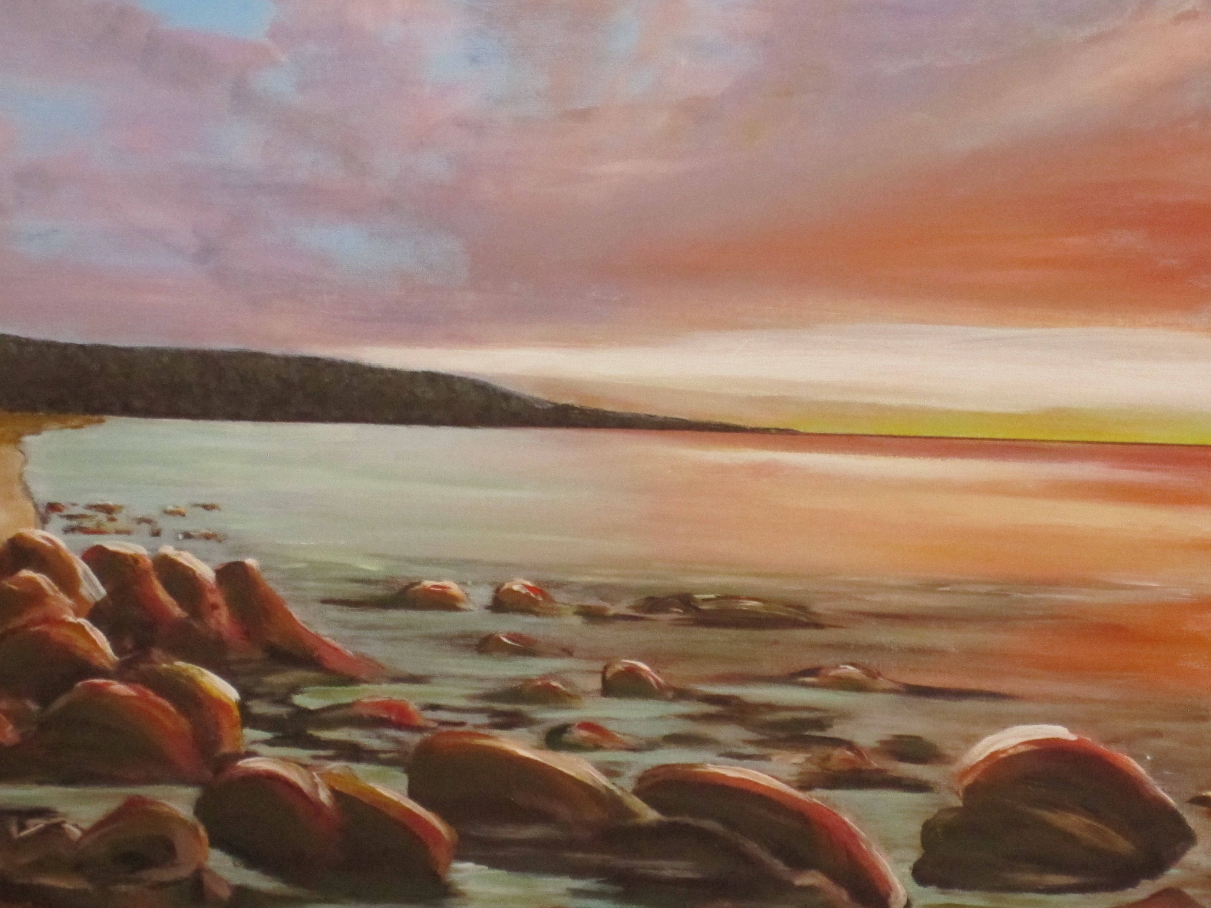 Seashore Of Peace Painting, sunset, orange, 4K Desktop Wallpaper