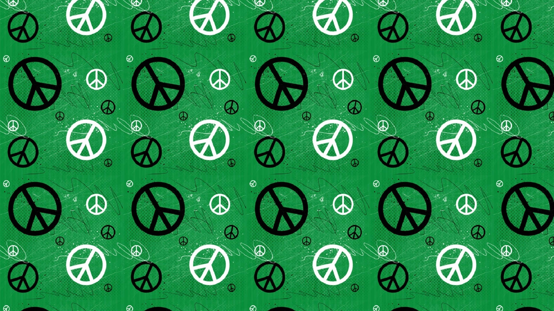 Green Peace Pattern, vibrant green, black and white peace symbols, Full HD Desktop Wallpaper