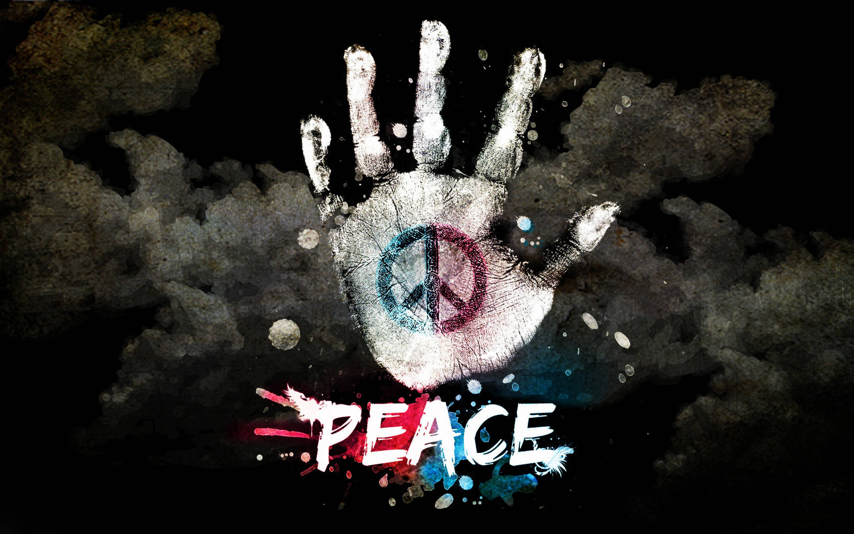 Peace On Hand Art, peace symbol, red blue paint, 2K Desktop Wallpaper