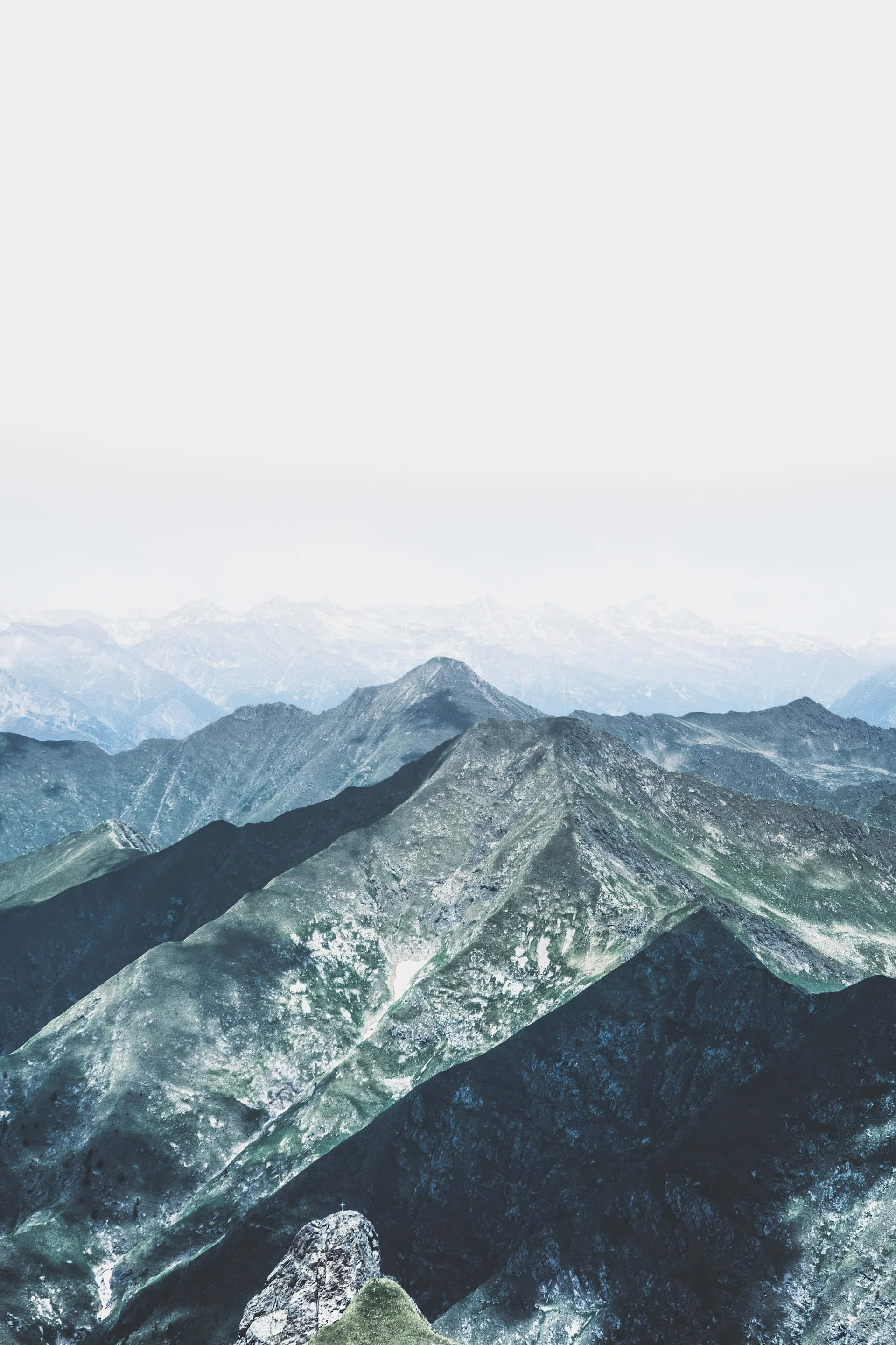 Snowy Mountain Range, misty, layered peaks, 2K Phone Wallpaper