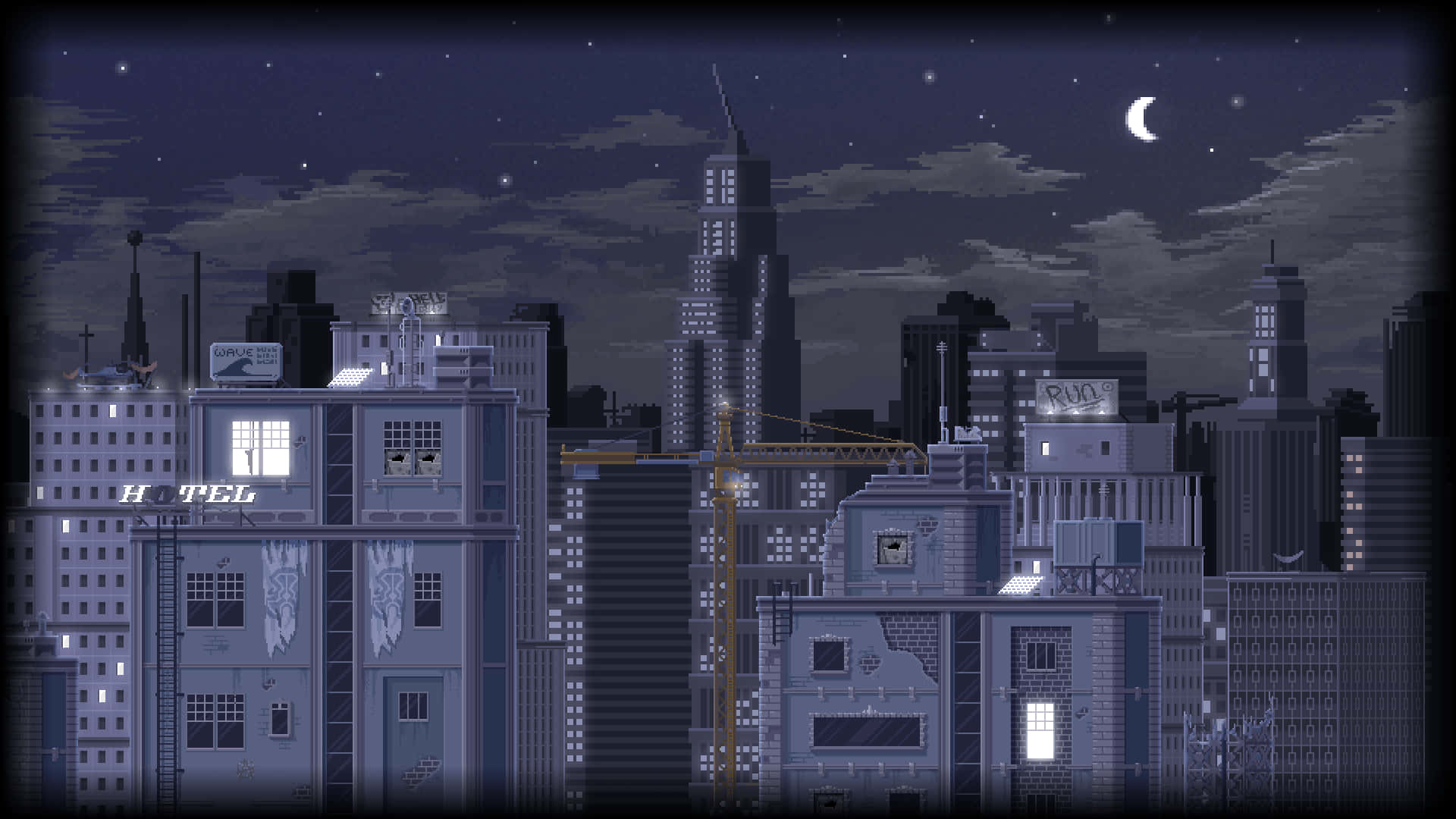 1920x1080, pixel-art cityscape, night, Full HD Desktop Wallpaper