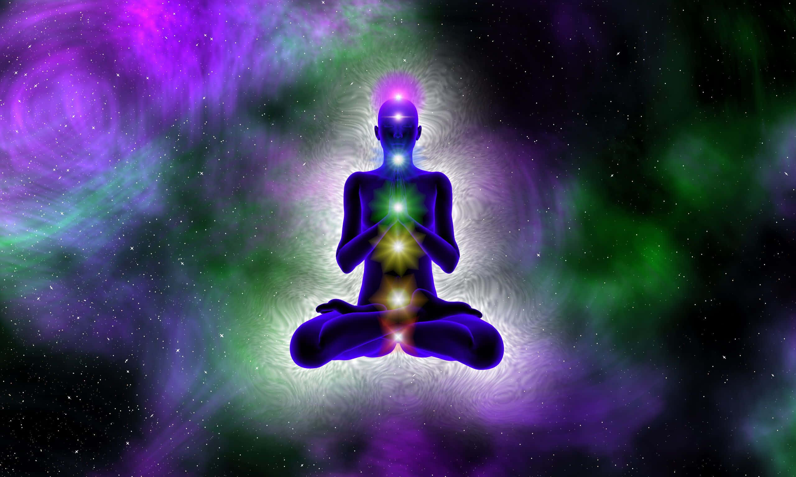spiritual meditation, lotus pose, cosmic nebula, 2K Desktop Wallpaper
