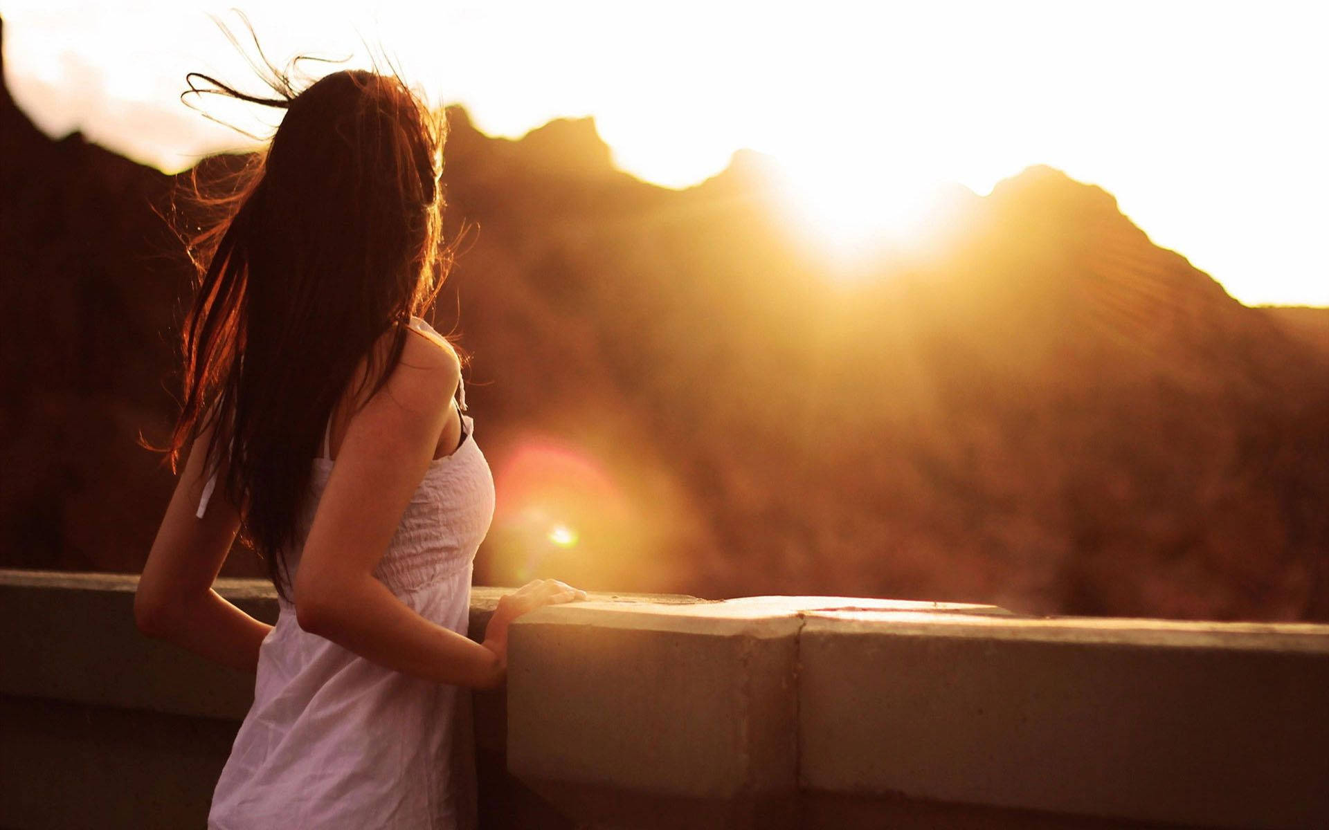 romantic girl alone, Tranquil Solitude, sunset, Full HD Desktop Wallpaper